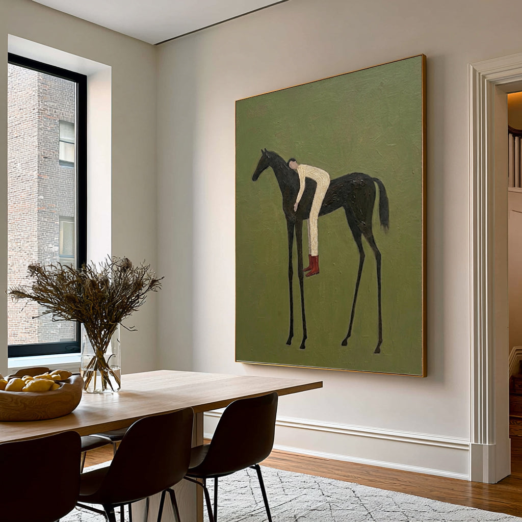 Large Vintage Rider Wall Art Horse Equestrian Oil Painting Cowboy Cowgirl Inspired Vintage Americana Western Artwork Modern Home Decor