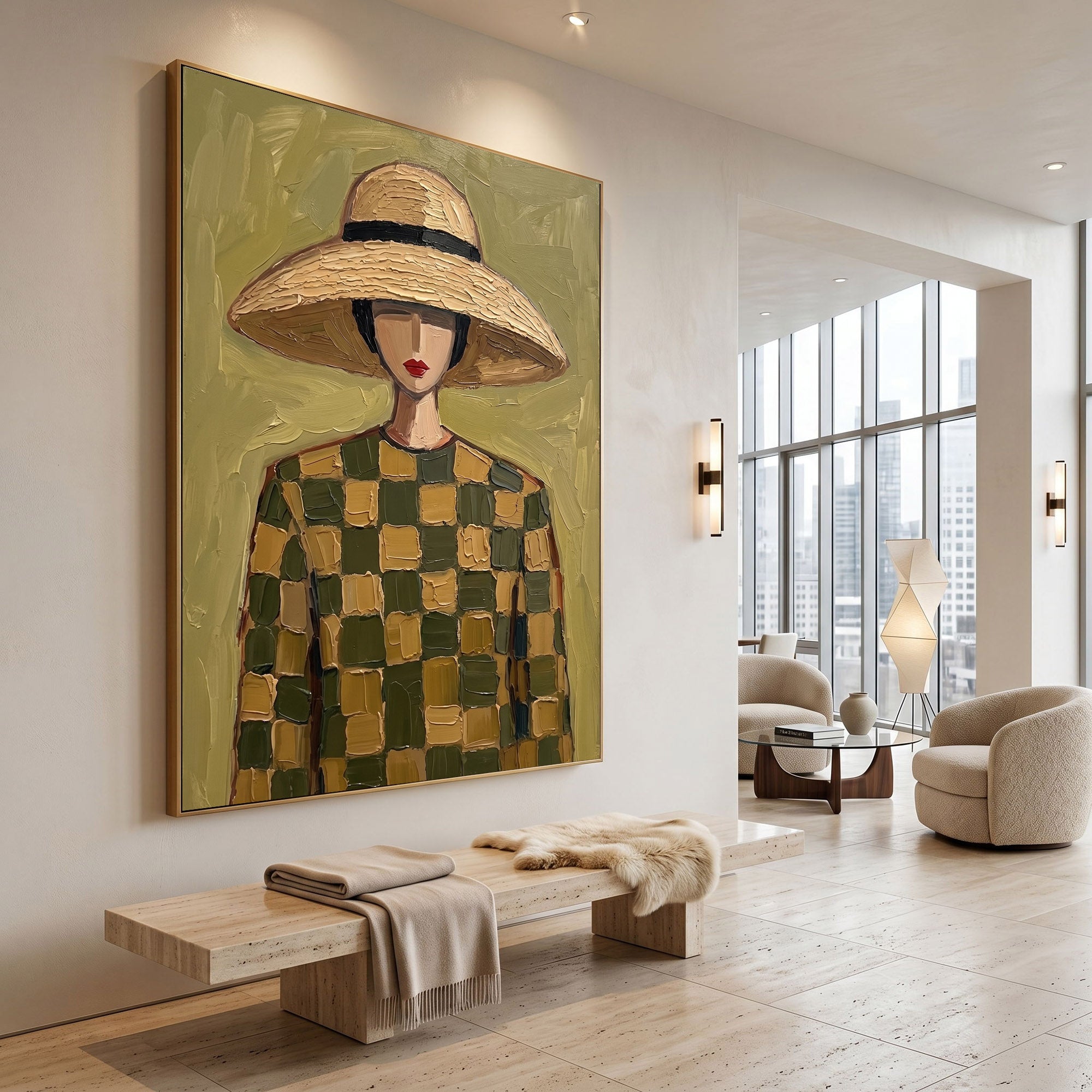 Large Modern Woman Portrait Wall Art Abstract Oil Painting Cowgirl Cowboy Vintage Americana Art Western Fashion Figure Contemporary Interior Decor