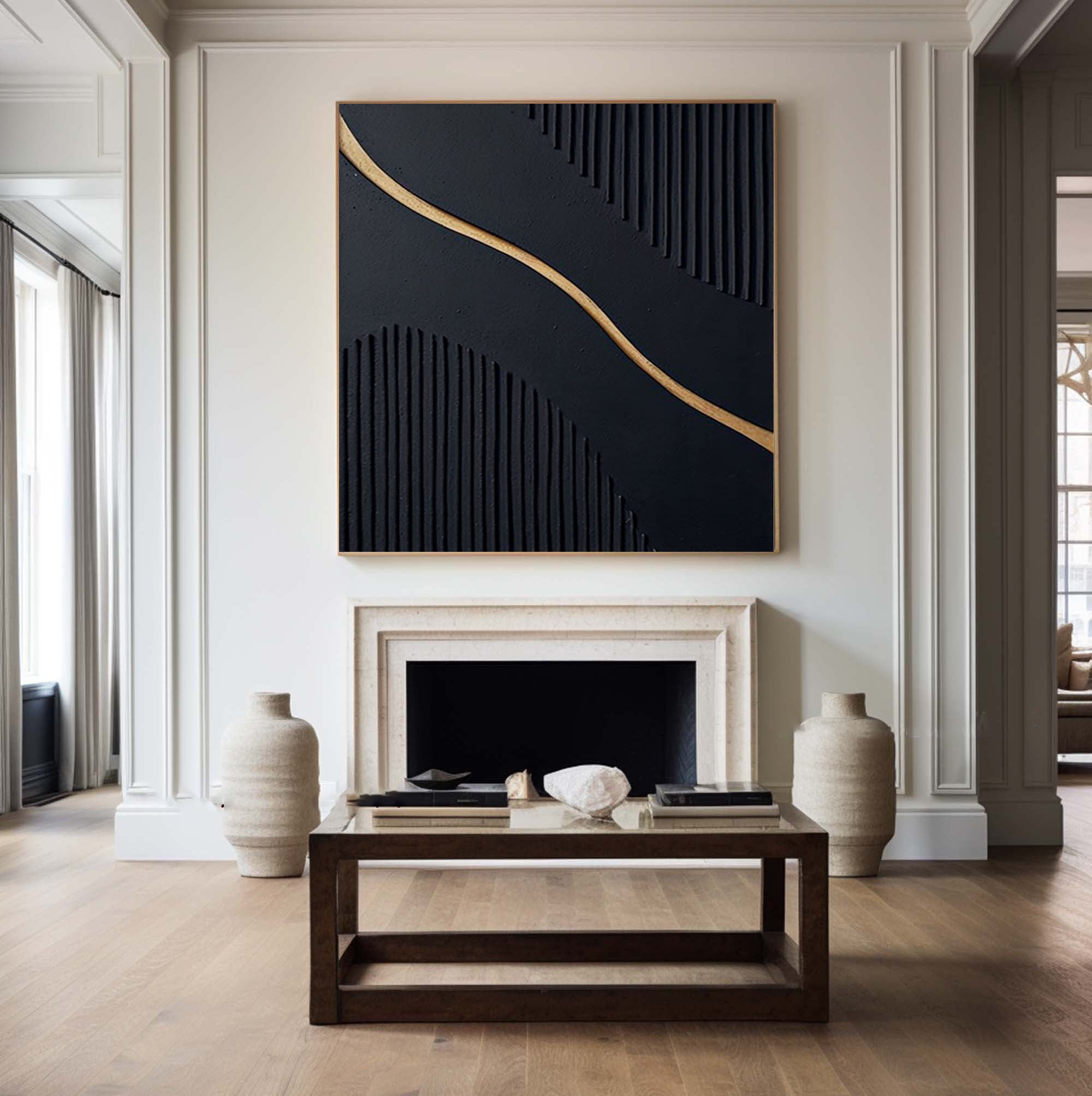 Large Black and Gold Abstract Canvas Wall Art #BM 081