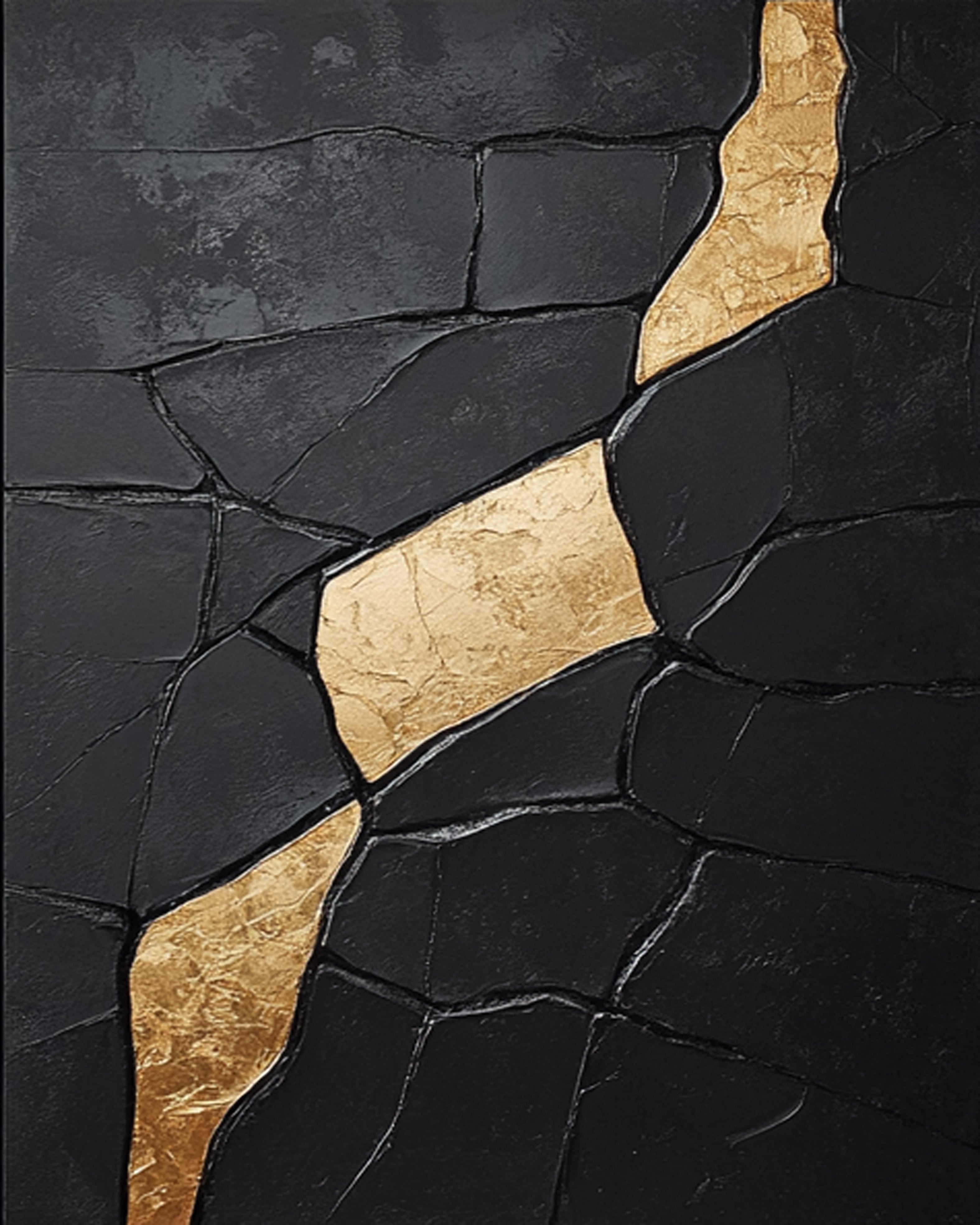 Contemporary Black Impasto with Diagonal Flowing Organic Gold #BGA 274