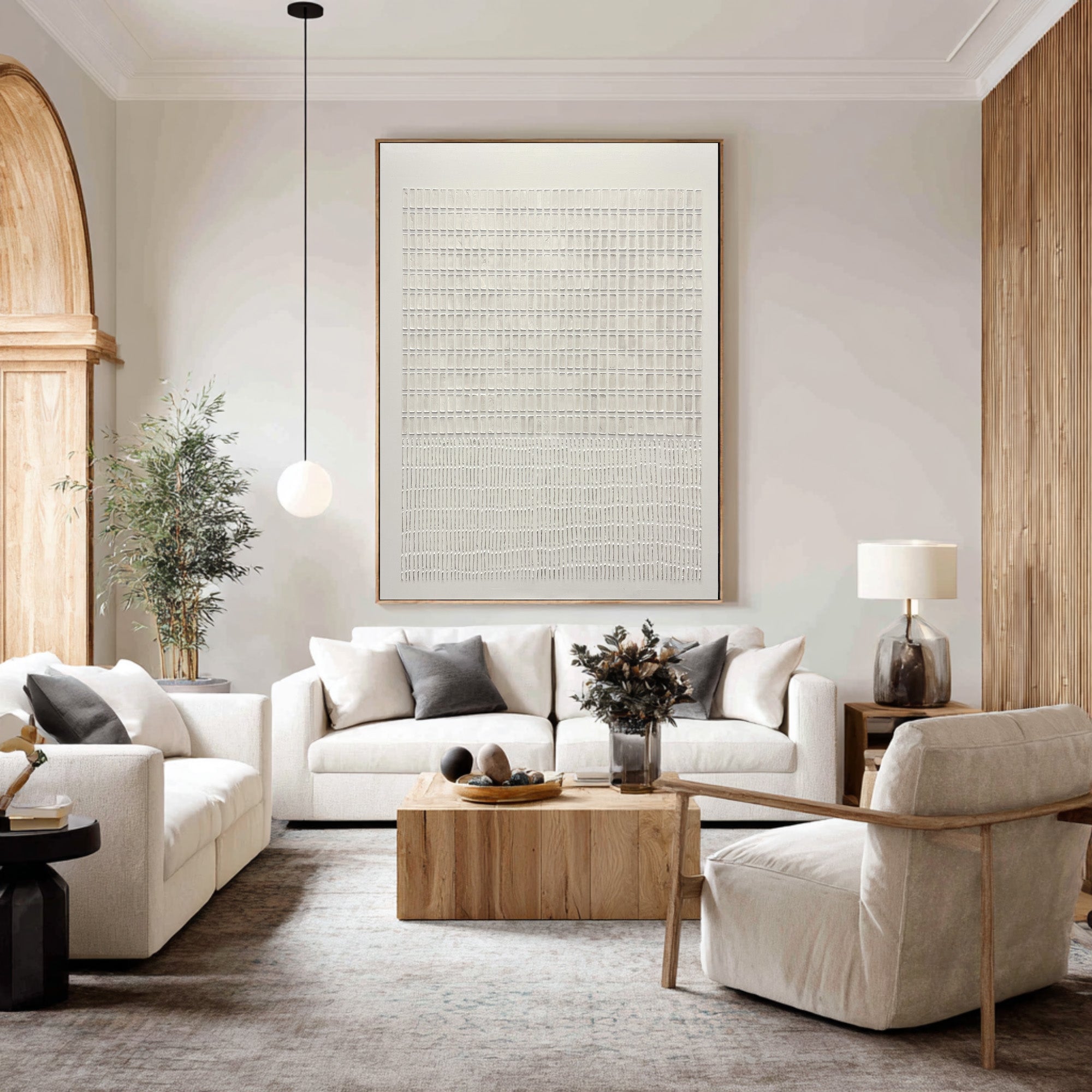 Large Modern Abstract Oil Painting, Beige Textured Grid Luxury Wall Art for Living Room #WAC 024