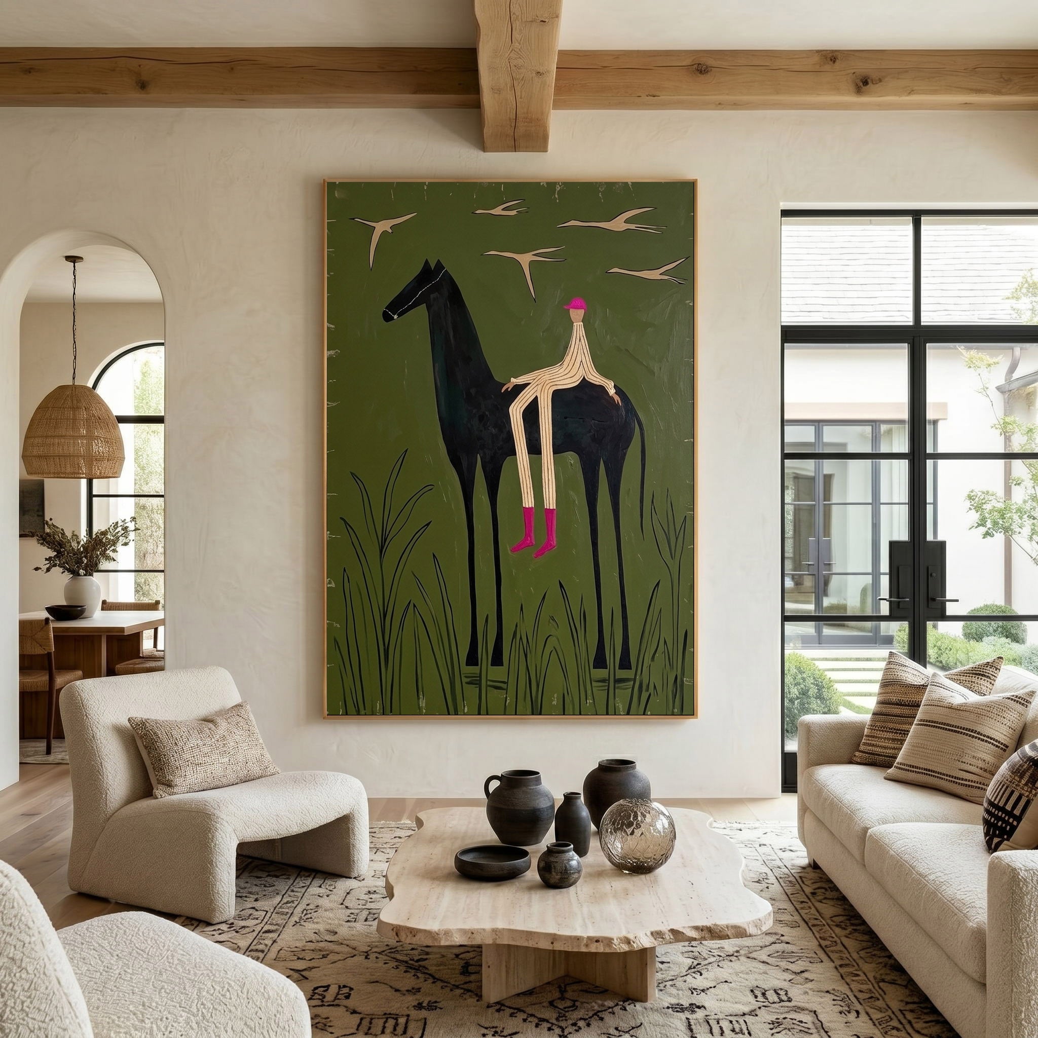 Large Cowboy Horse Wall Art Minimalist Western Oil Painting Contemporary Ranch Decor