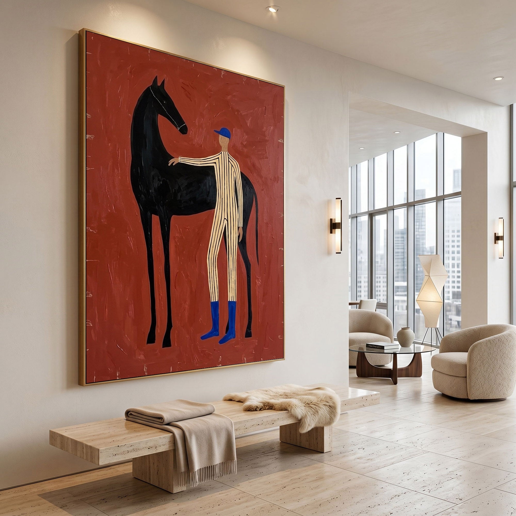 Large Cowboy Horse Wall Art Modern Western Oil Painting Contemporary Ranch Decor