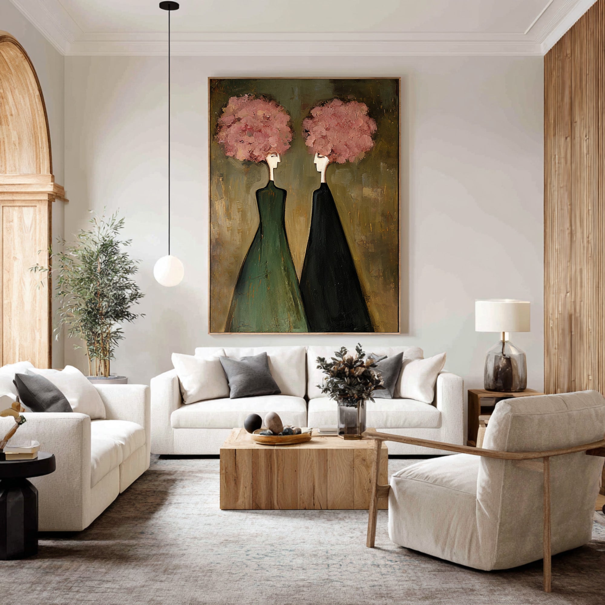 Large Modern Figurative Oil Painting on Canvas – Elegant Pink Portrait Wall Art #WAC 033