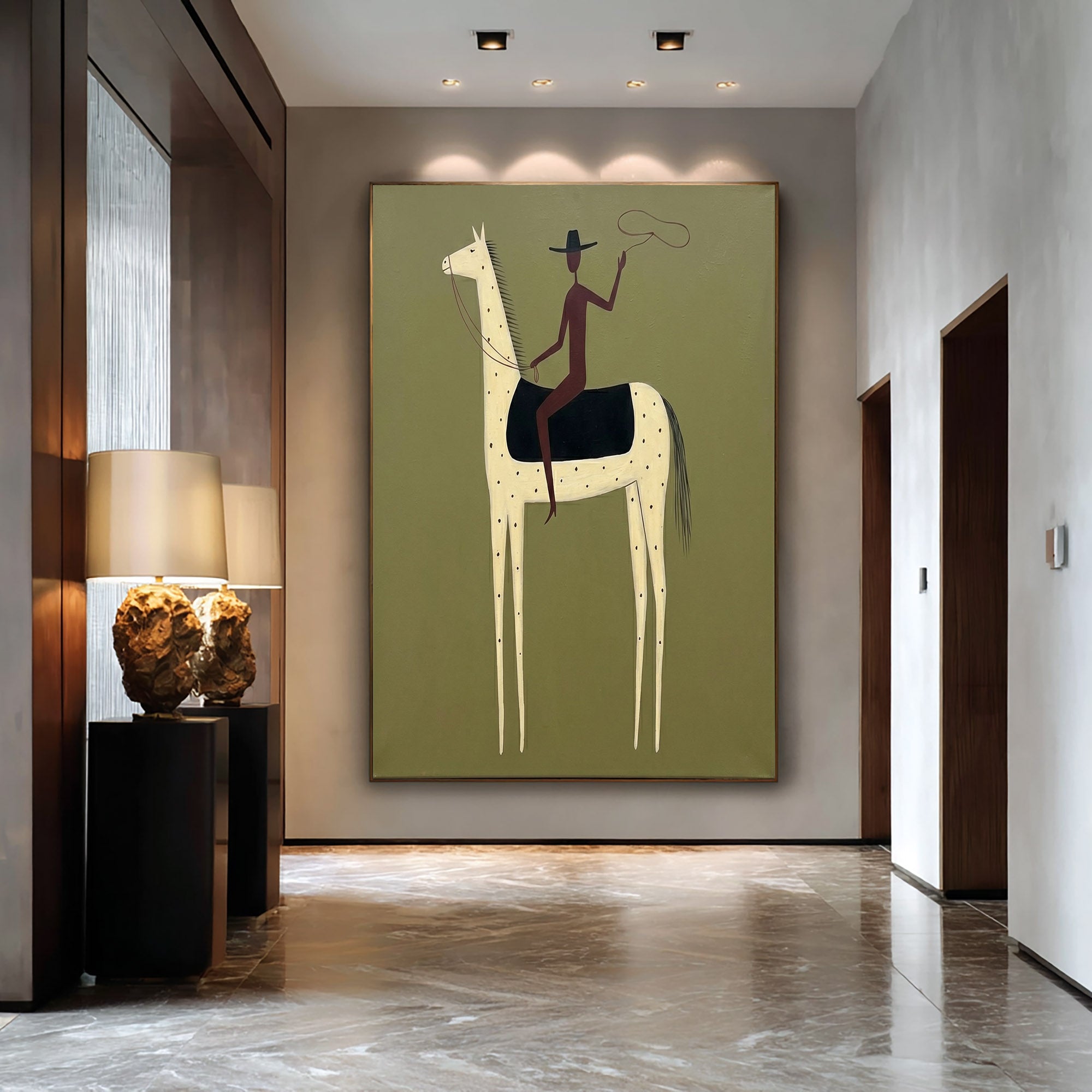 Large Cowboy Horse Wall Art Minimalist Western Painting Artwork