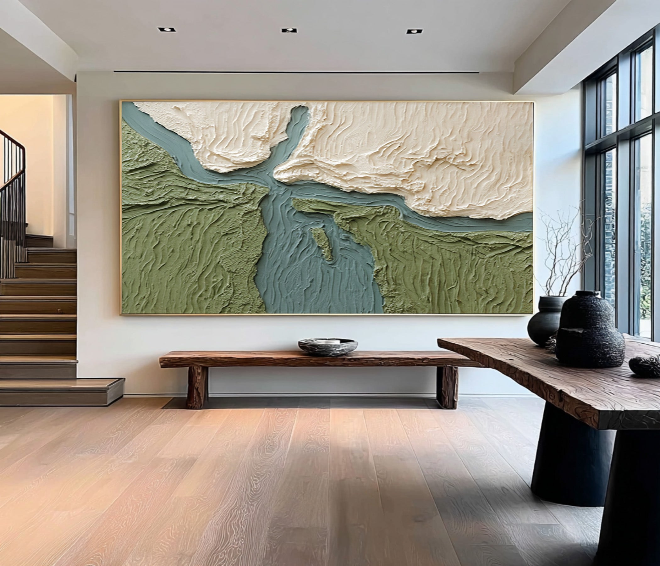 Large Contemporary Abstract Oil Painting, Textured Green Landscape Wall Art for Modern Interiors #WAC 026