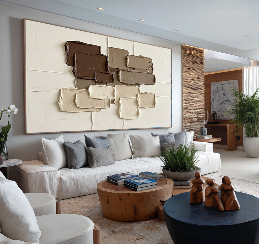 Large Brown and Beige Textured Wall Art Neutral Abstract Canvas Painting