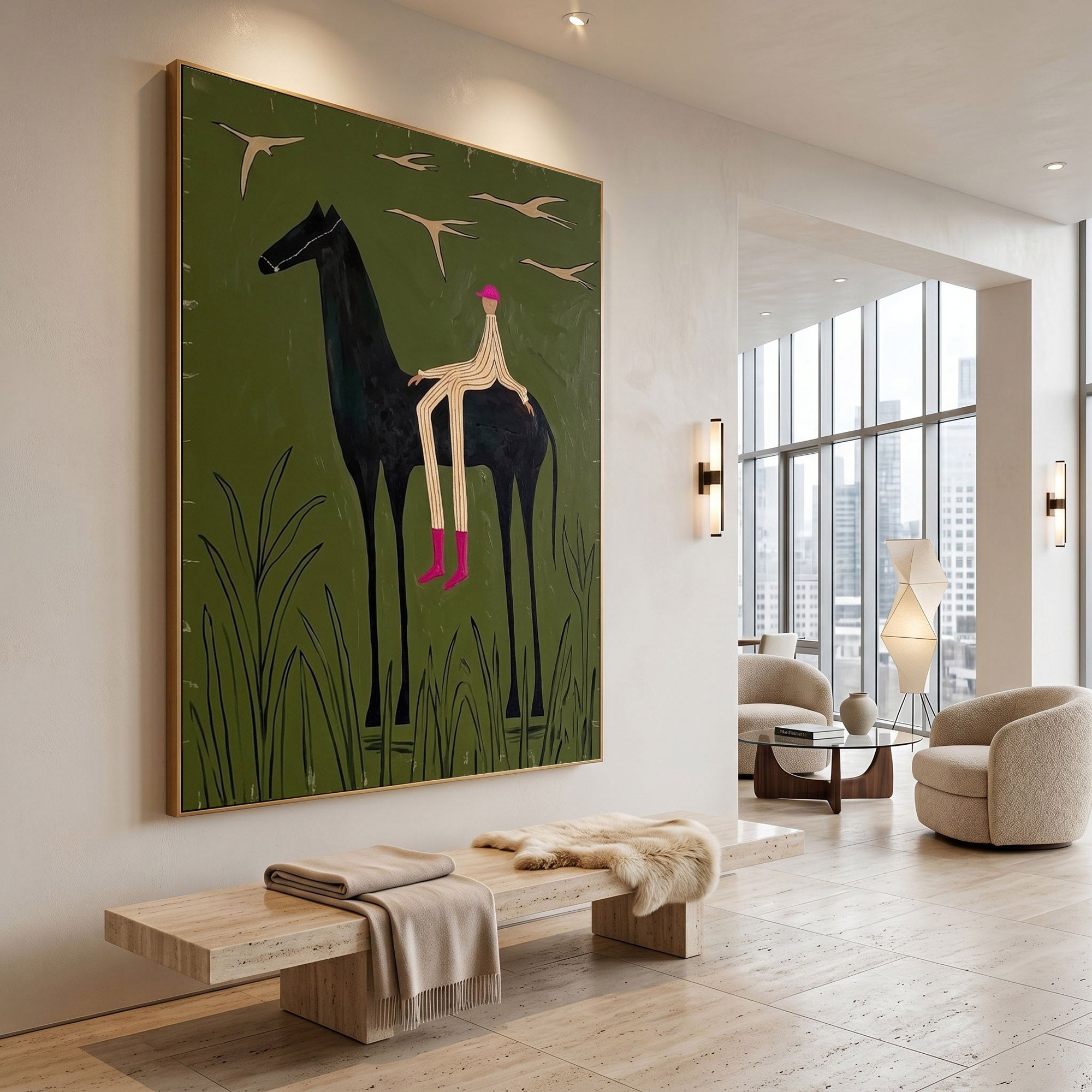 Large Cowboy Horse Wall Art Minimalist Western Oil Painting Contemporary Ranch Decor