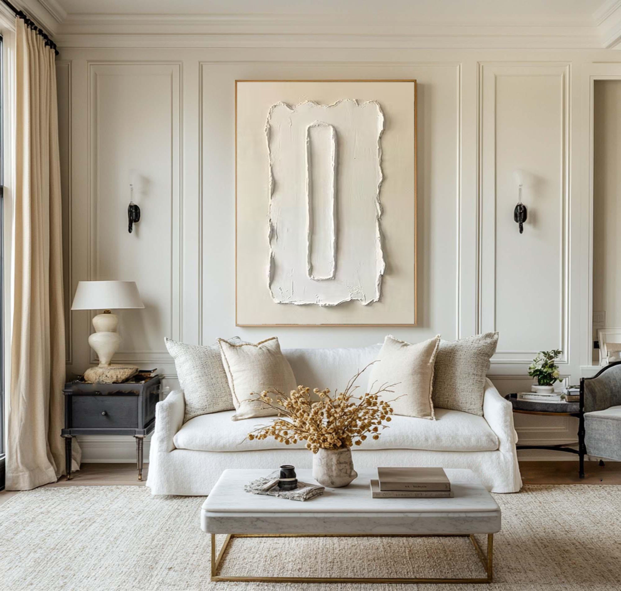 Large Handmade Oil Painting Featuring Organic Minimal Texture Art