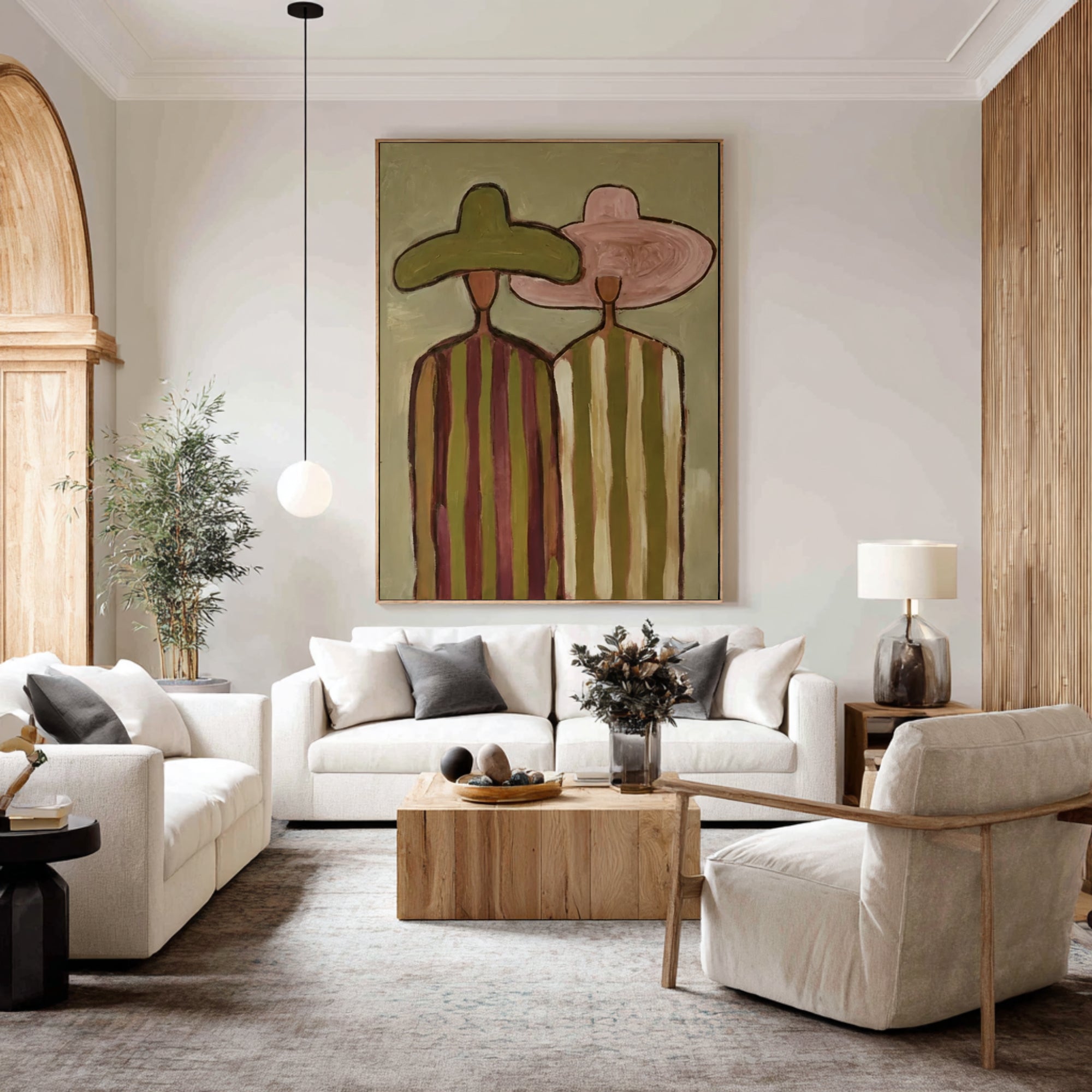 Modern Abstract Couple Canvas Art Oversized Neutral Figurative Painting
