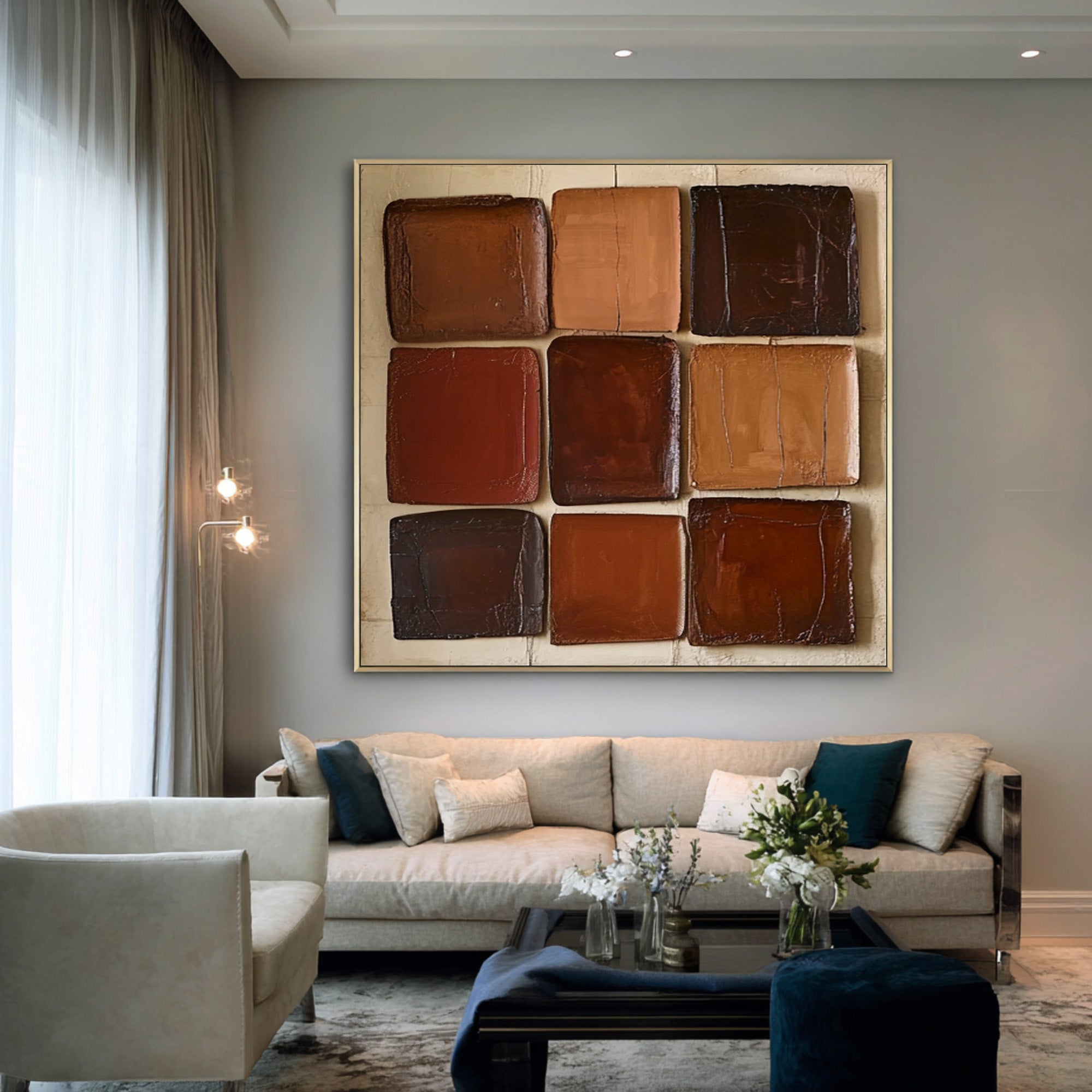 Large Modern Abstract Oil Painting, Textured Earth-Tone Wall Art for Contemporary Interiors #WAC 009