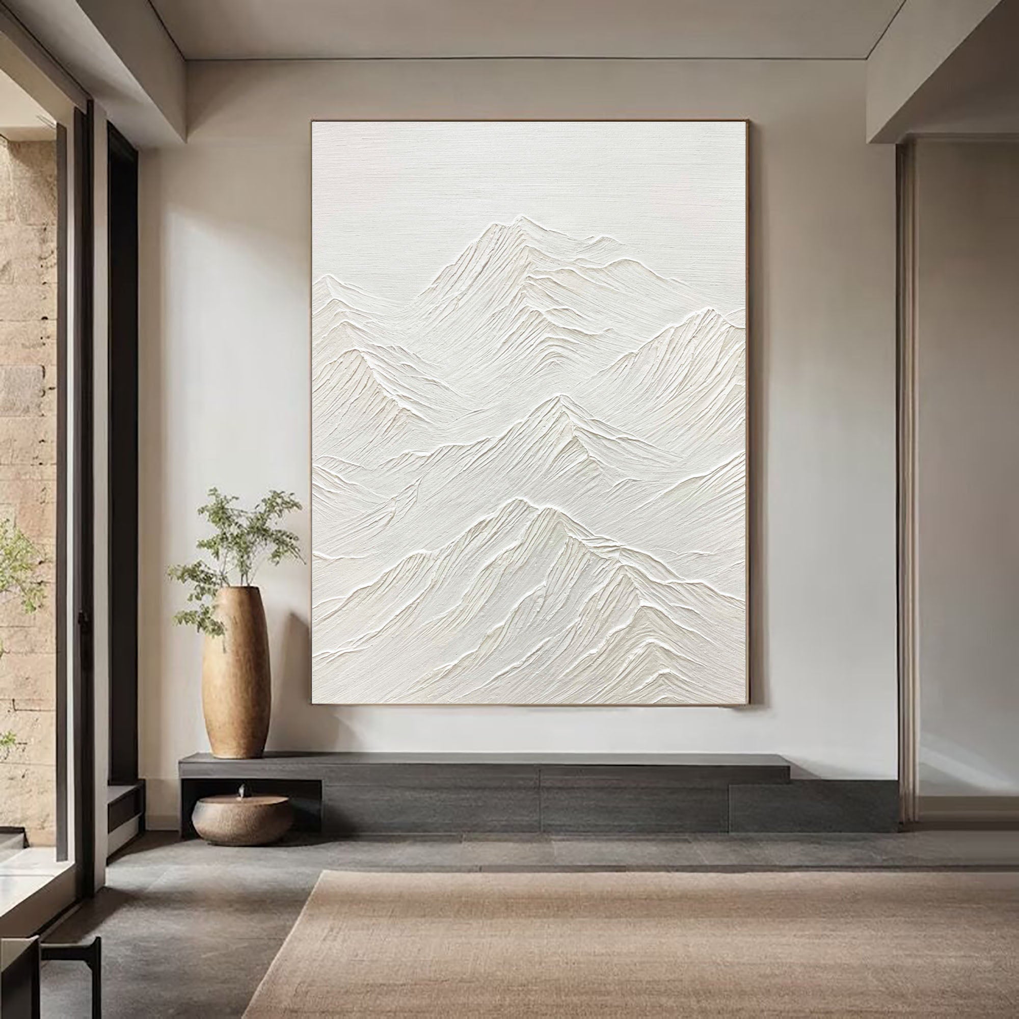 White Minimalist Mountain Painting #WM 042