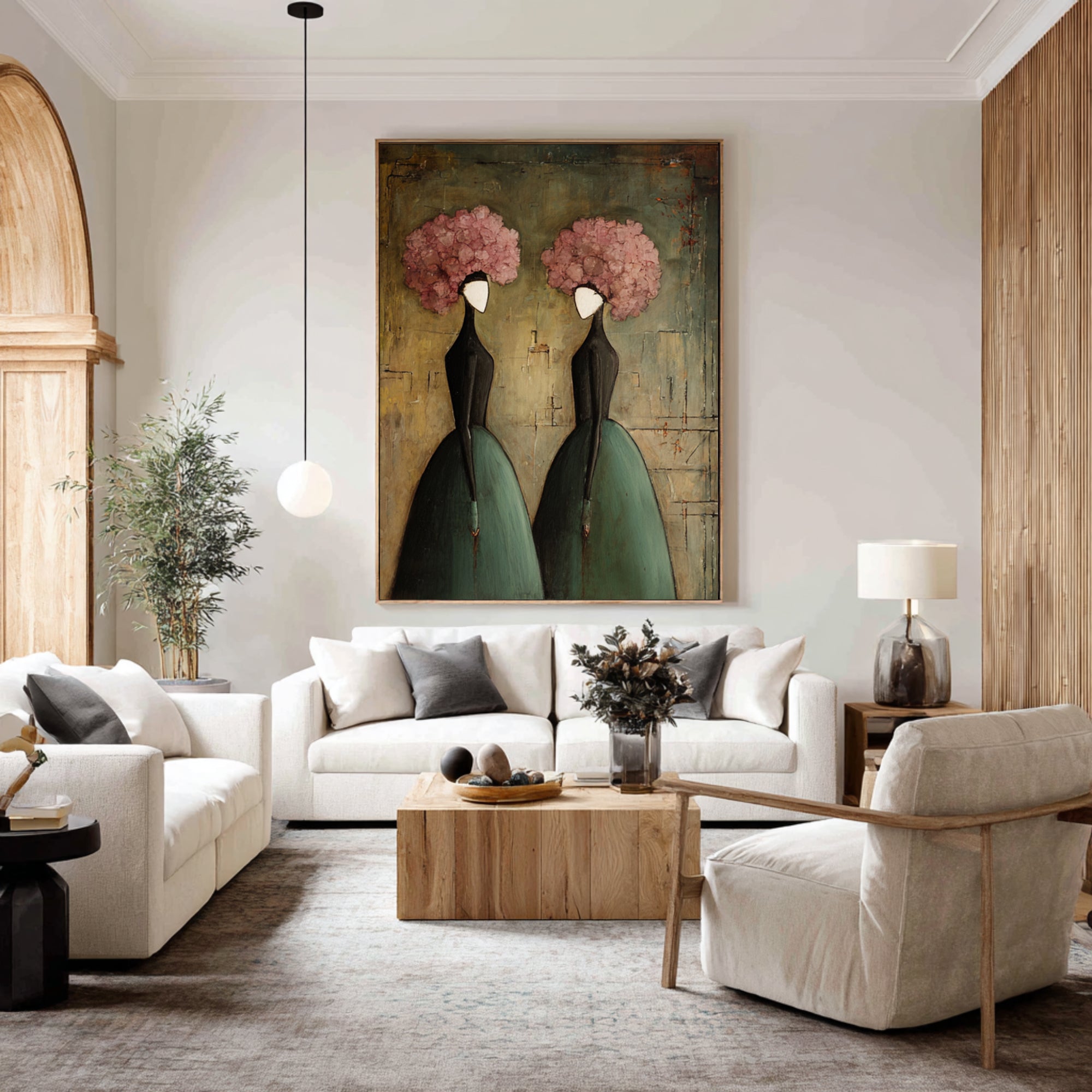 Large Elegant Figurative Wall Art Vintage Floral Portrait Painting