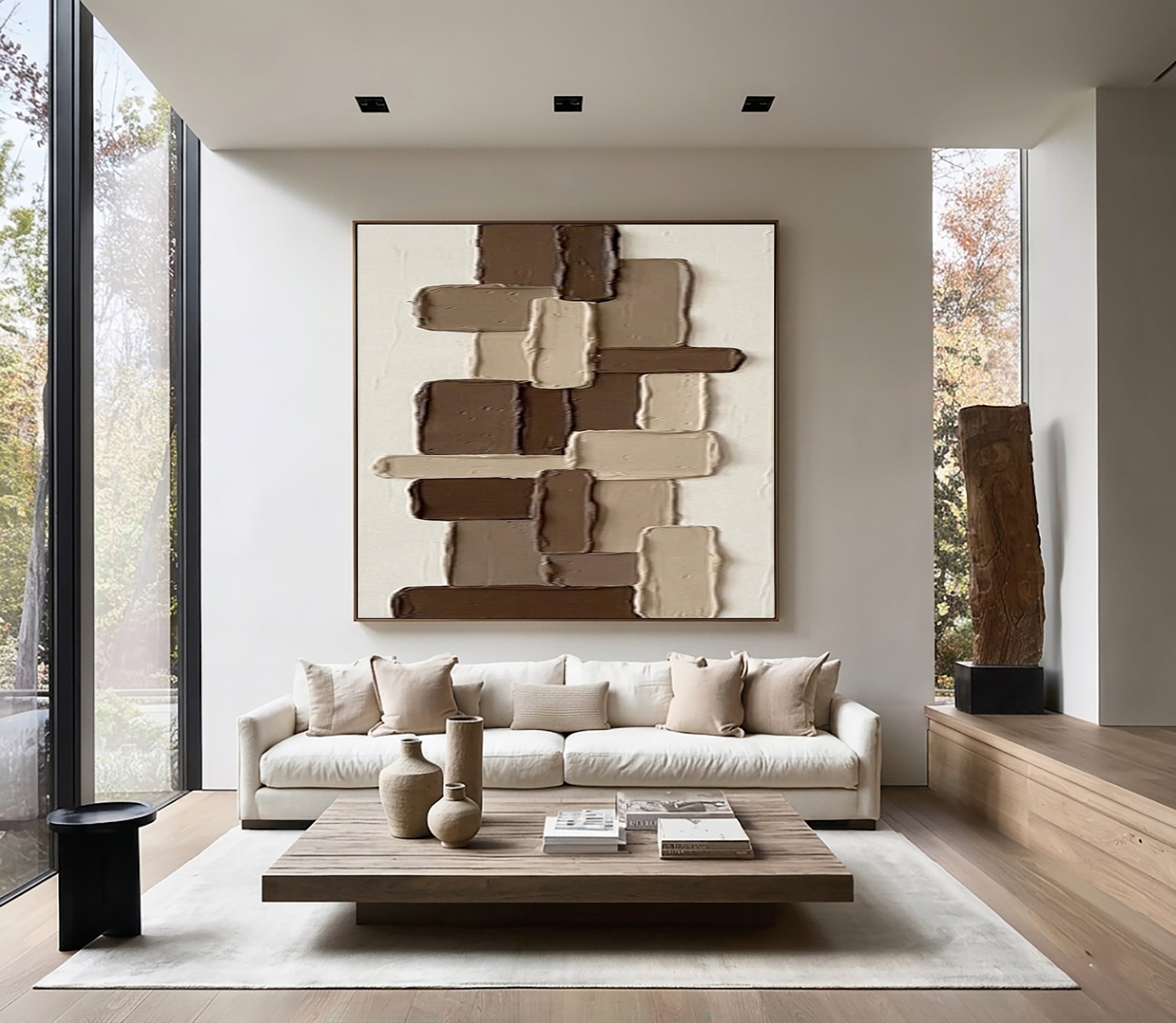 Large Brown Textured Wall Art Hand Painted Modern Abstract Canvas