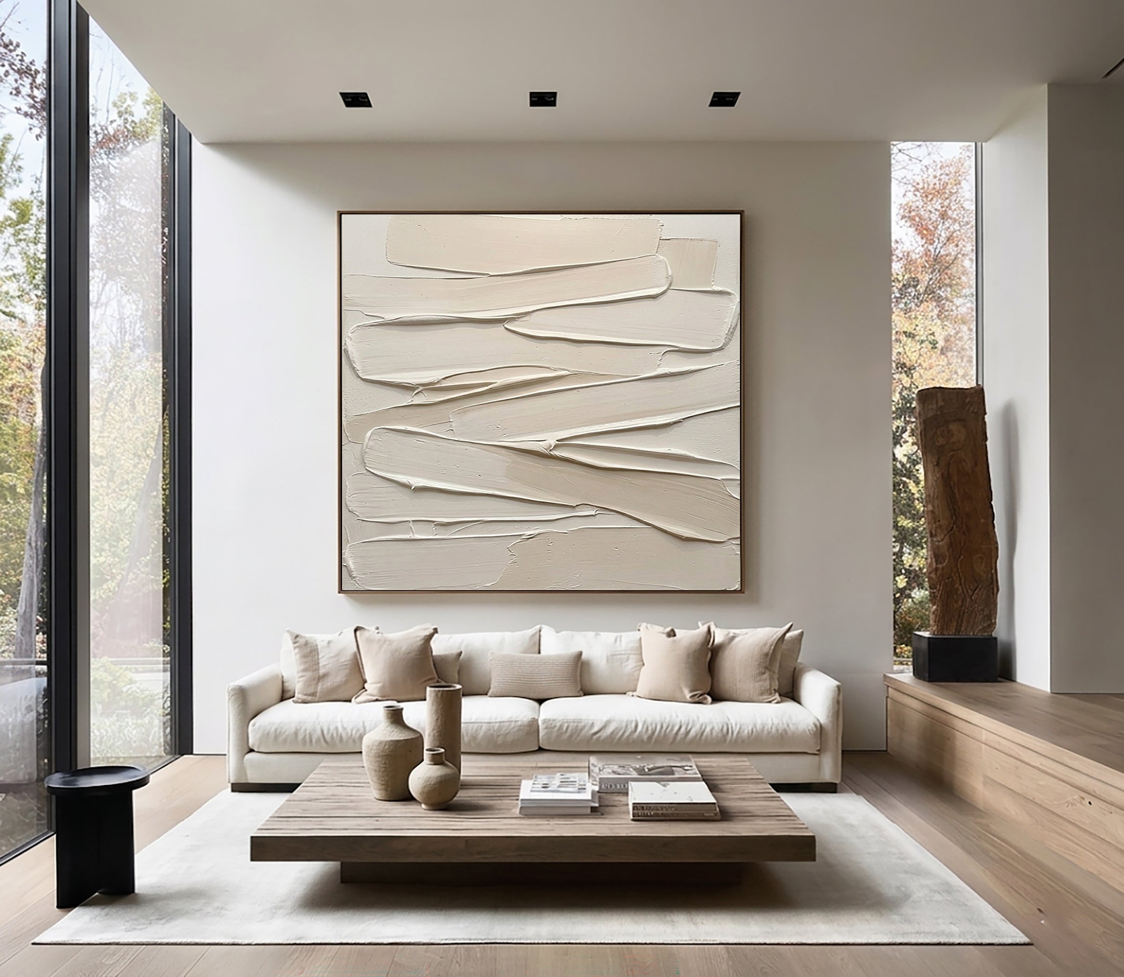 Large Textured Neutral Wall Art Hand Painted Sculptural Canvas
