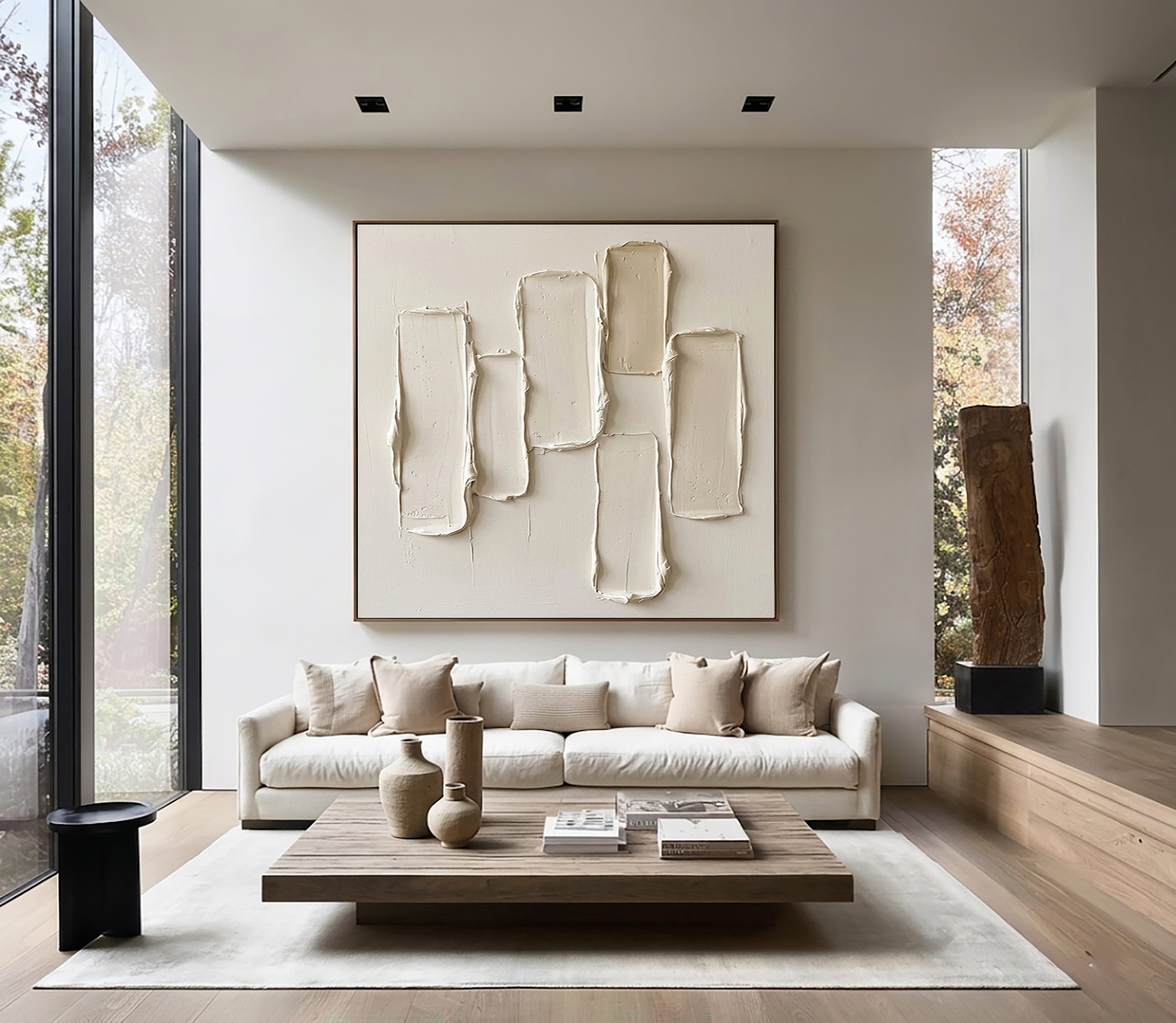 Large Minimalist Vertical Textured Wall Art Contemporary Neutral Hand Painted Canvas Painting