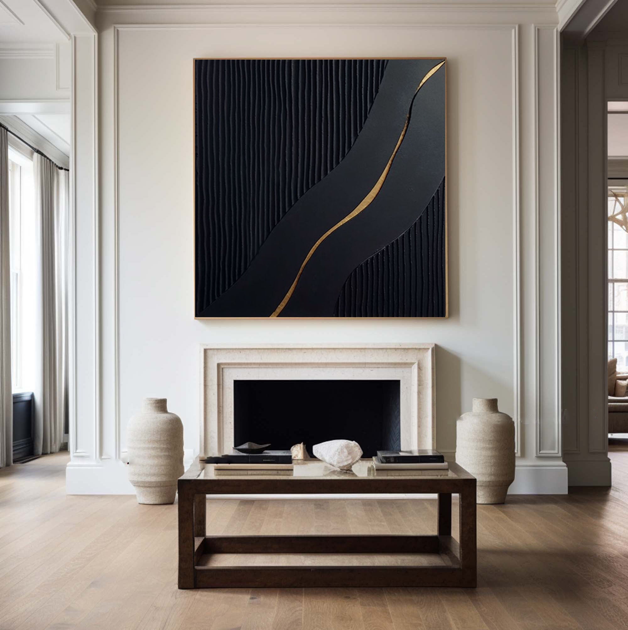 Large Black and Gold Abstract Canvas Wall Art #BM 082