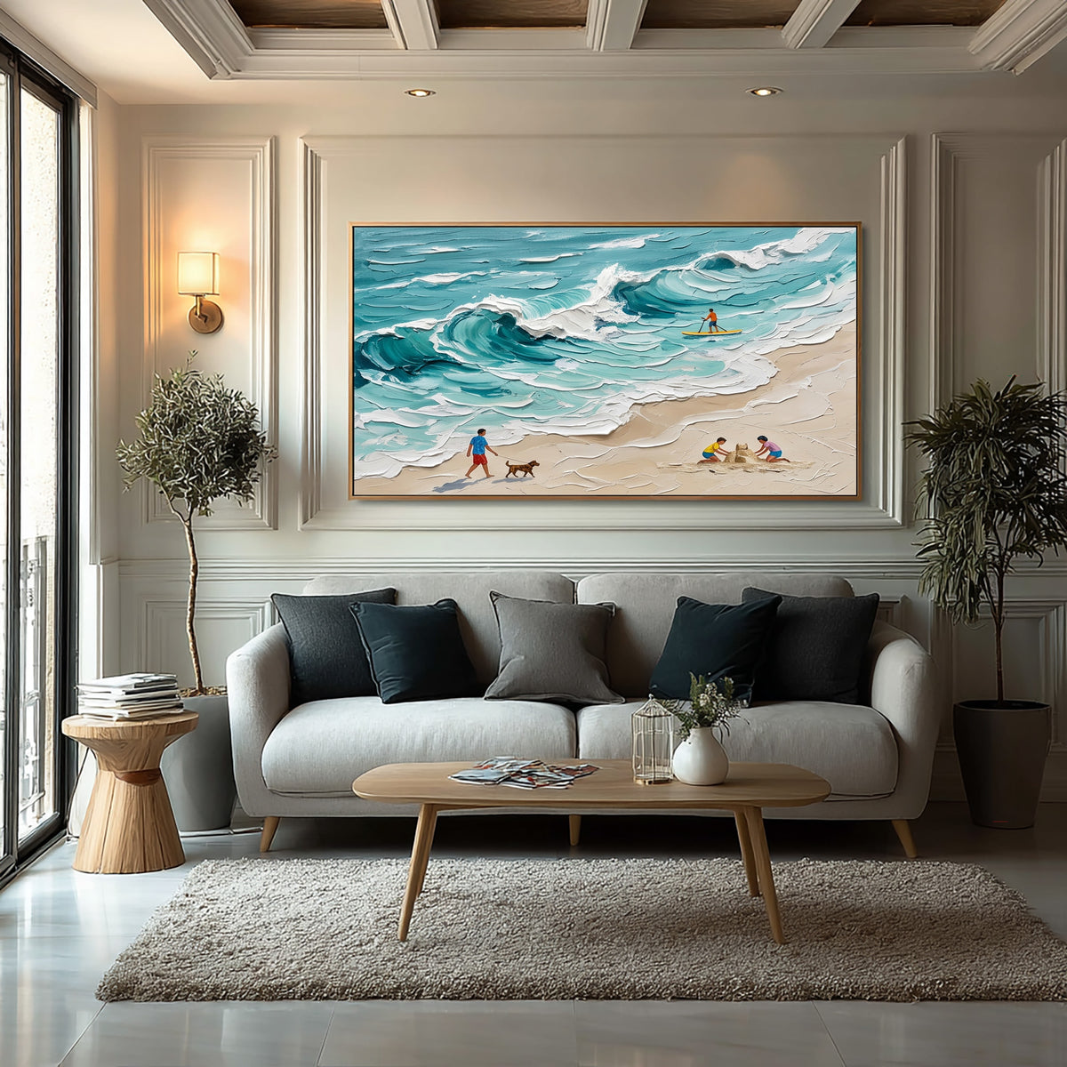 Large Textured Beach Painting Hand Painted Ocean Wave Coastal Wall Art