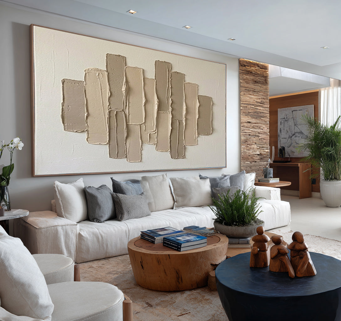 Large Architectural Neutral Texture Painting Contemporary Wall Art