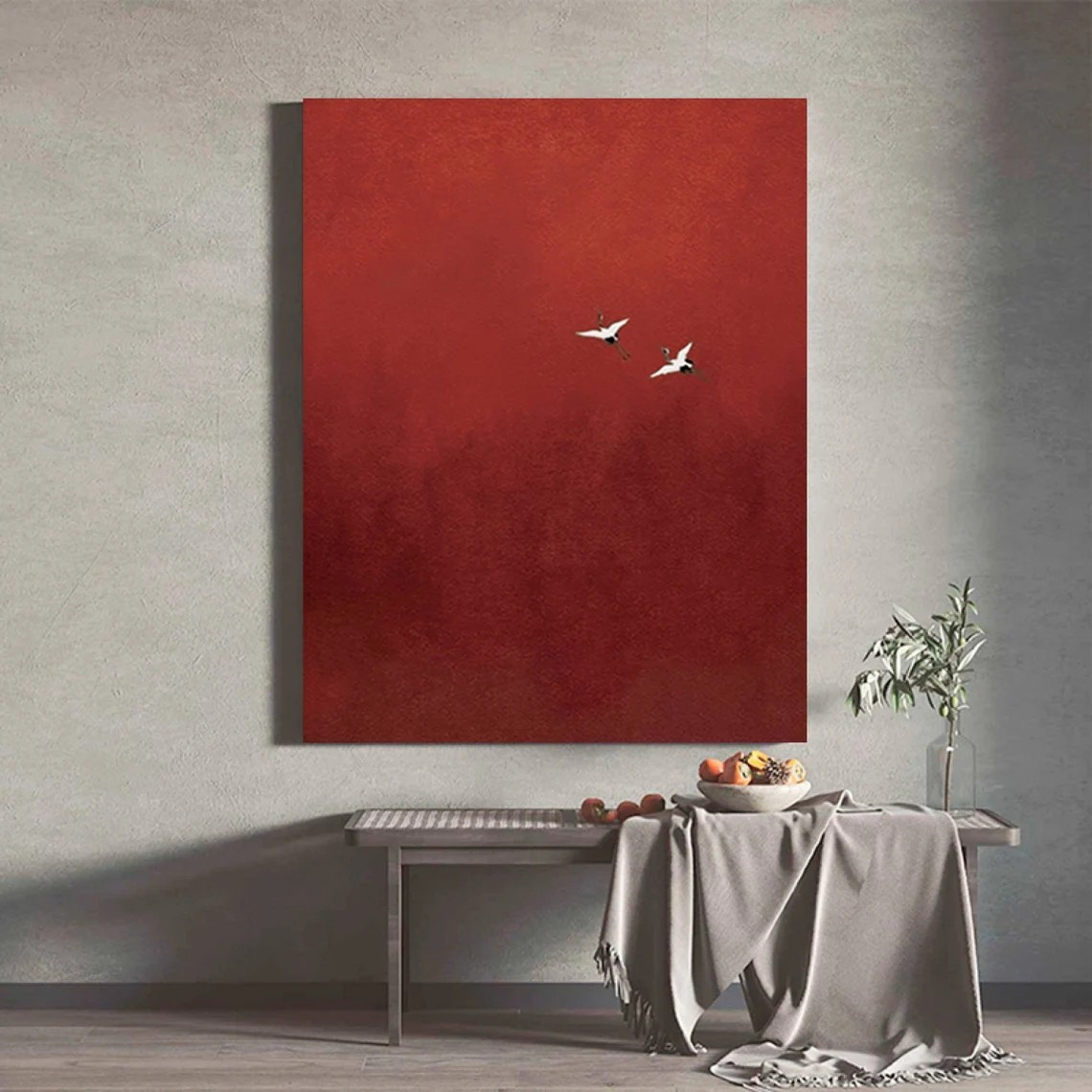 Modern Bird Art, Surrealist Crimson Sky, Unique Wall Decor #BGA 146