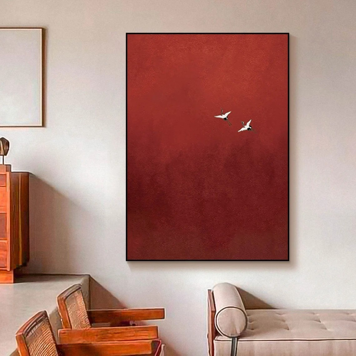 Modern Bird Art, Surrealist Crimson Sky, Unique Wall Decor #BGA 146