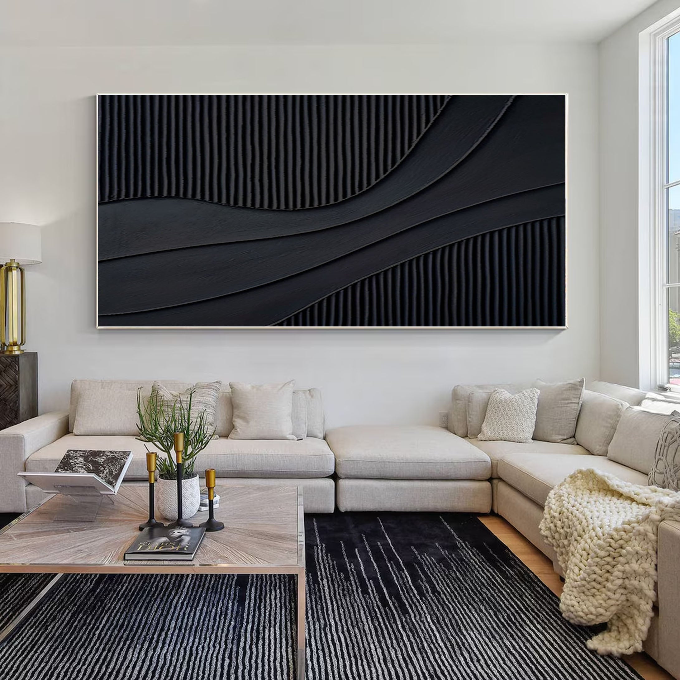 Black Minimalist Abstract Textured Oil Painting Modern Home Decor #BM 078