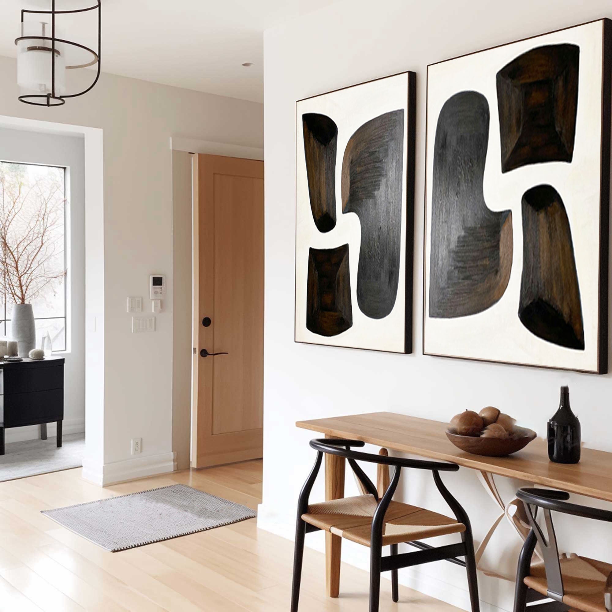 Black & White Abstract Painting Set Of 2 #BWS 011