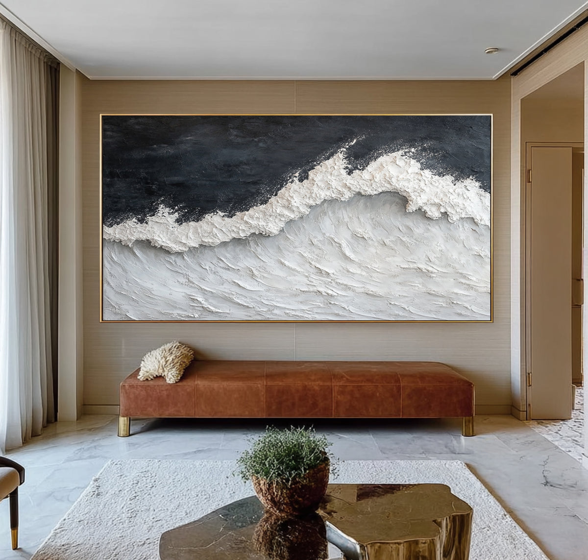 Large Textured Ocean Wave Oil Painting Wall Art Hand Painted Seascape Artwork Modern Coastal Decor