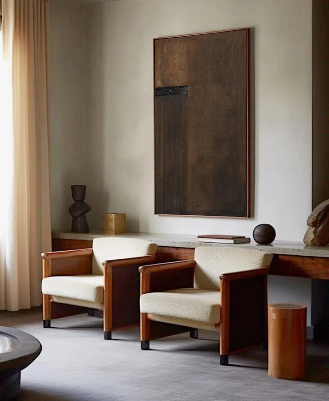 Brown Minimalist Textured Canvas Art, Wabi-Sabi Wall Decor #BGA 135