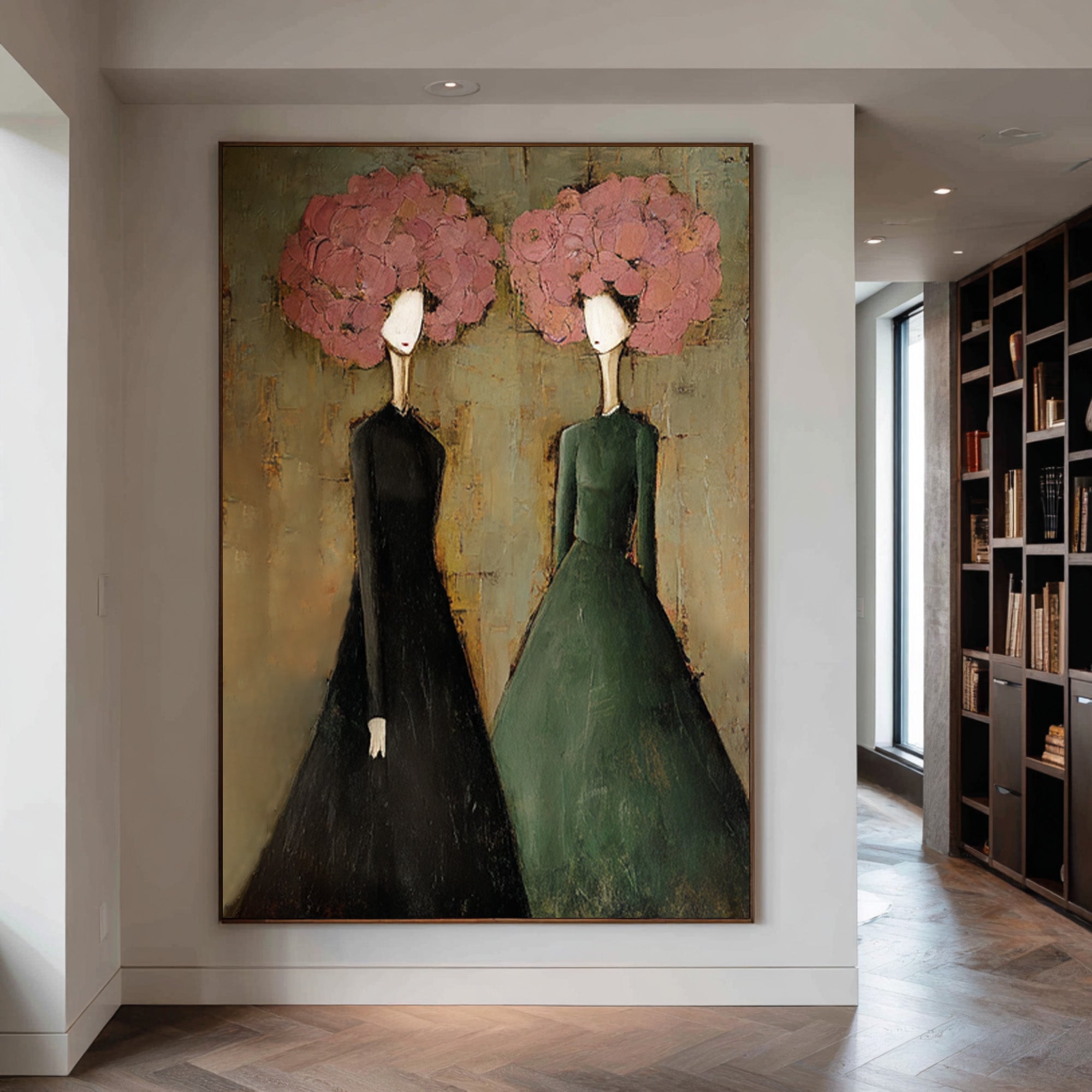 Large Modern Portrait Oil Painting on Canvas – Green Figurative Statement Wall Art #WAC 037
