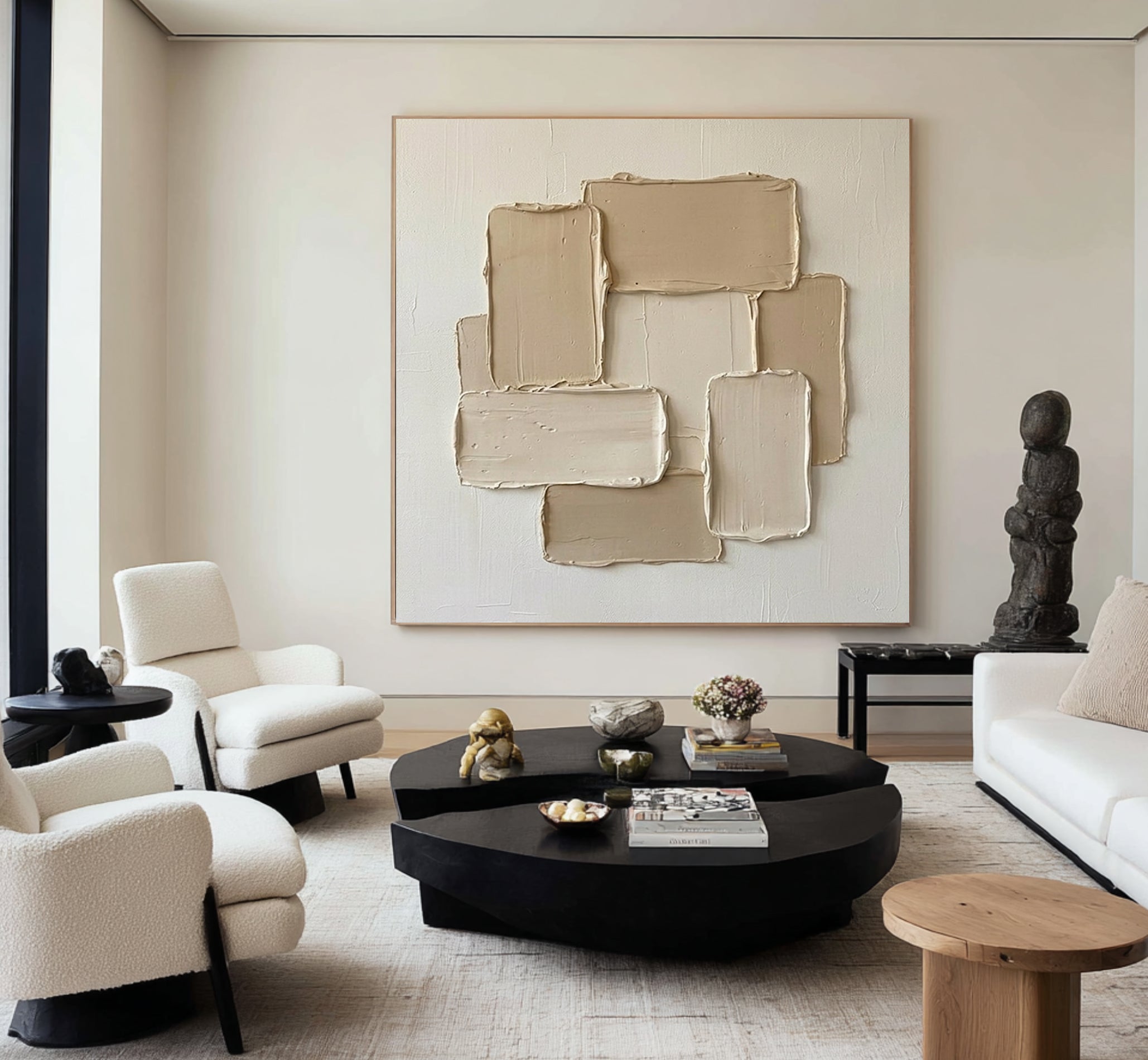 Large Earth Tone Oil Painting – Modern Neutral Texture Wall Art
