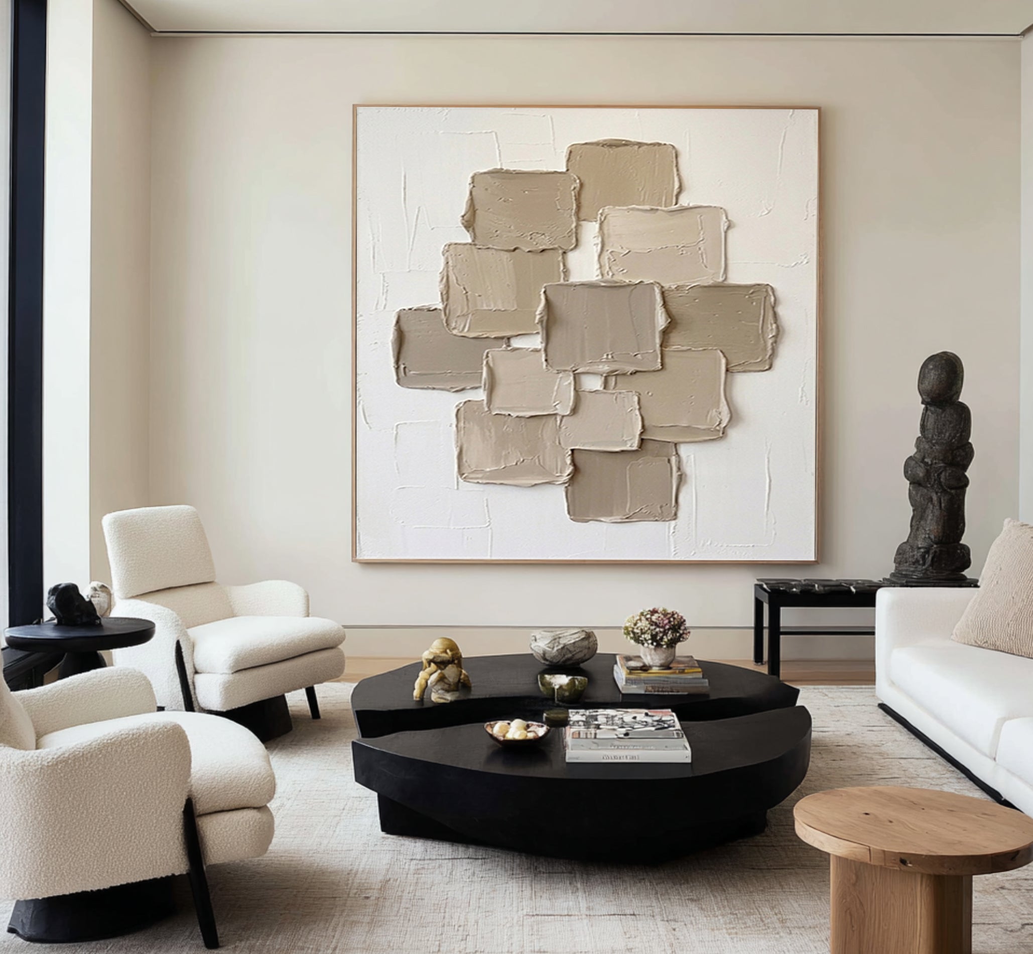 Large Beige Textured Canvas Art Modern Hand Painted Wall Decor