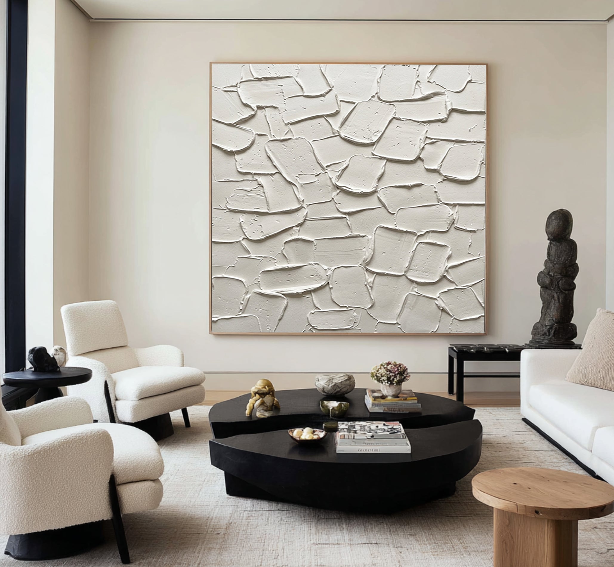 Large Organic Plaster Texture Wall Art Contemporary Neutral Hand Painted Canvas Painting