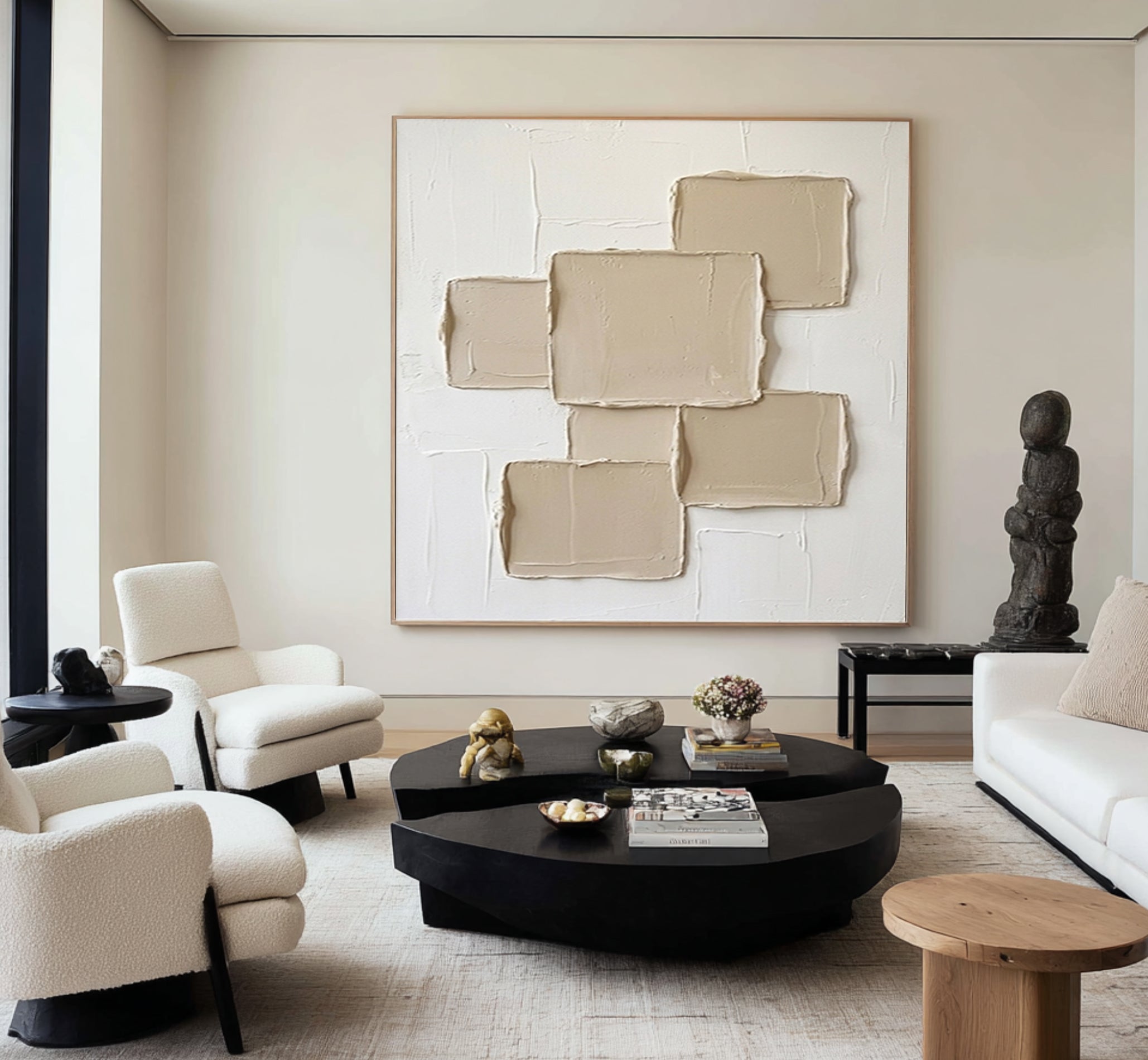 Large Minimalist Textured Wall Art Neutral Hand Painted Canvas