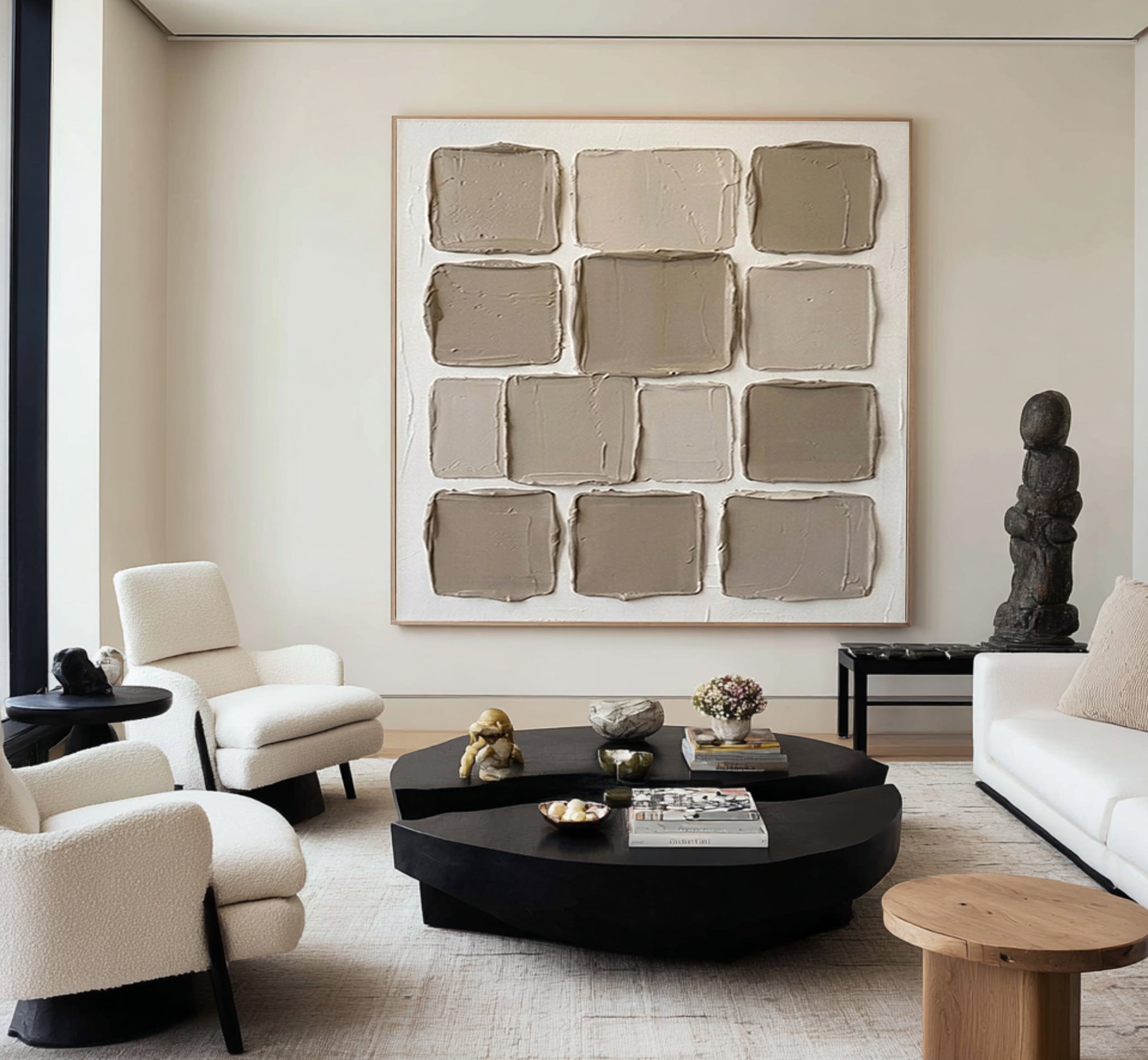 Hand Painted Neutral Relief Wall Art Contemporary Geometric Decor