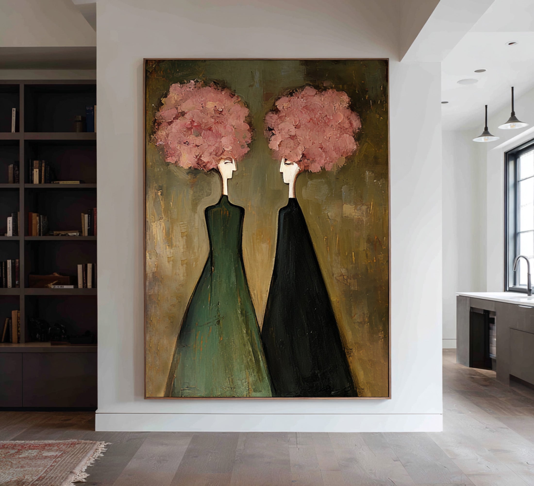 Large Modern Figurative Oil Painting on Canvas – Elegant Pink Portrait Wall Art #WAC 033