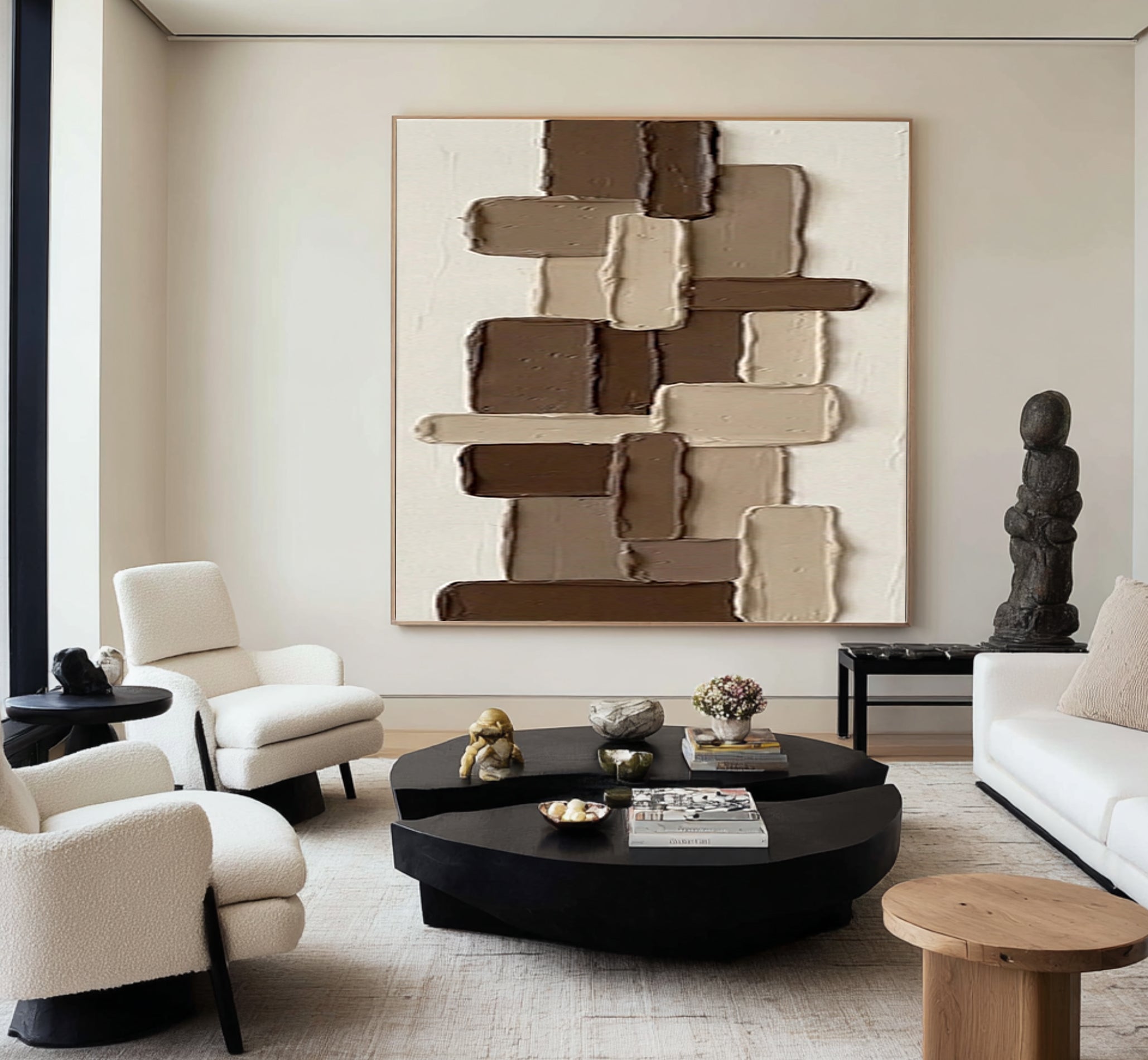 Large Brown Textured Wall Art Hand Painted Modern Abstract Canvas