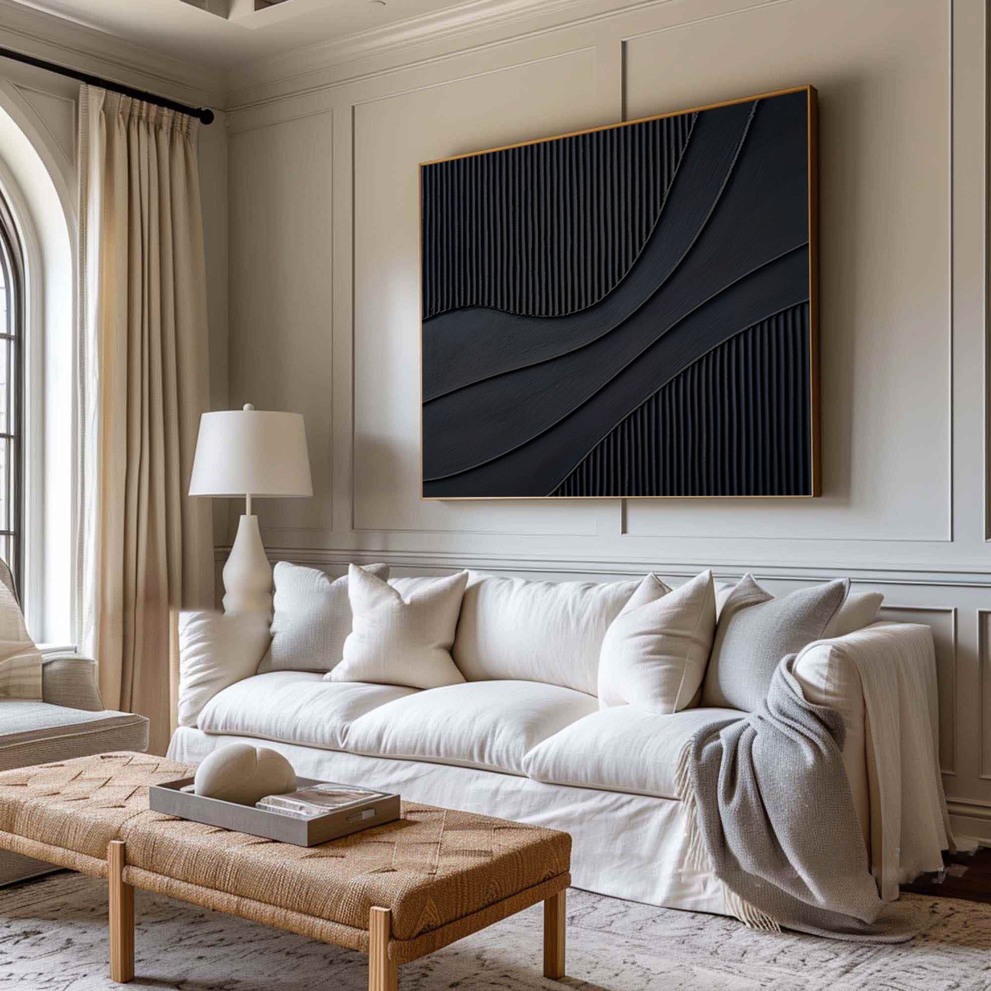 Black Minimalist Abstract Textured Oil Painting Modern Home Decor #BM 078