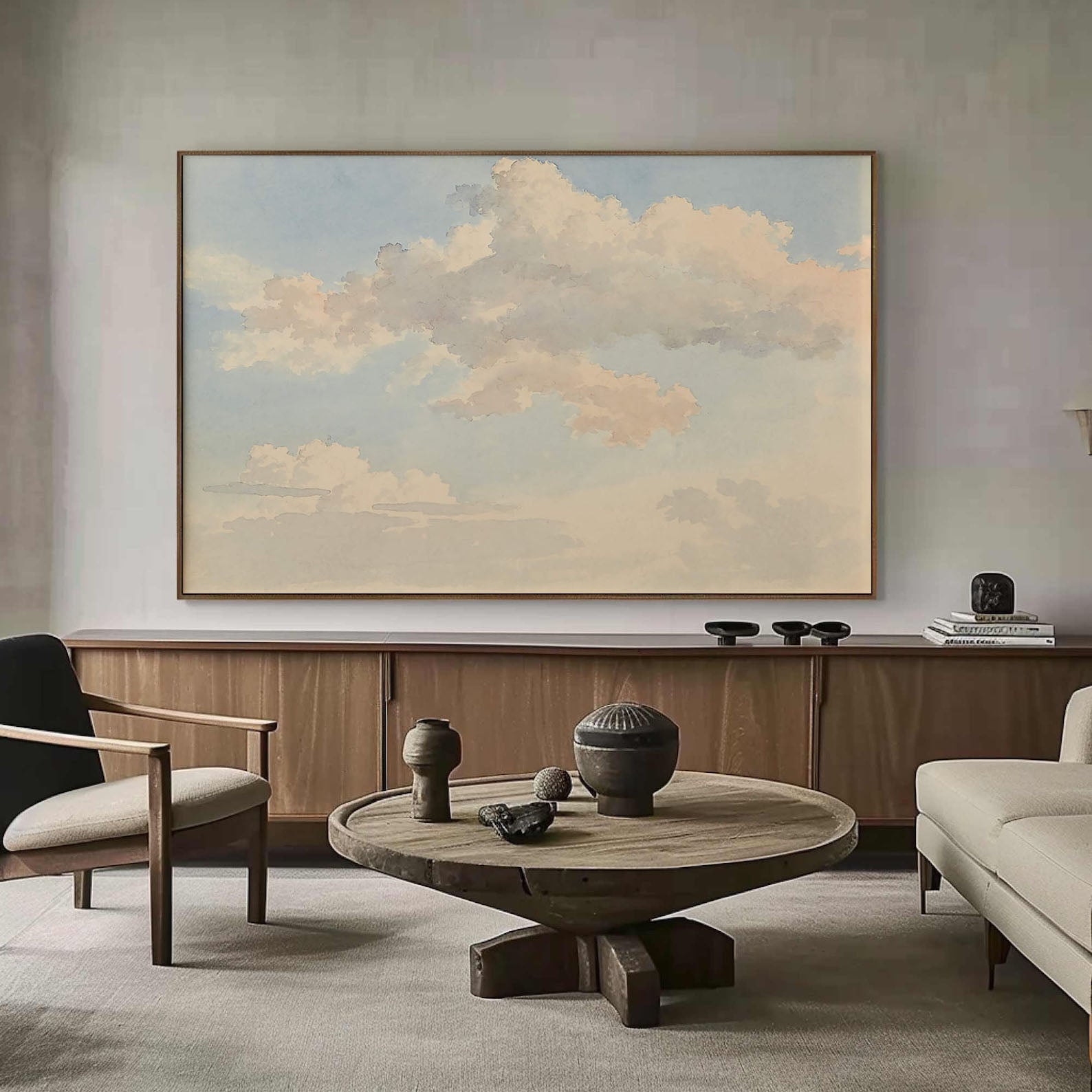 Pale Blue Sky With Beige Cloud, Modern Wall Art #BGA 113