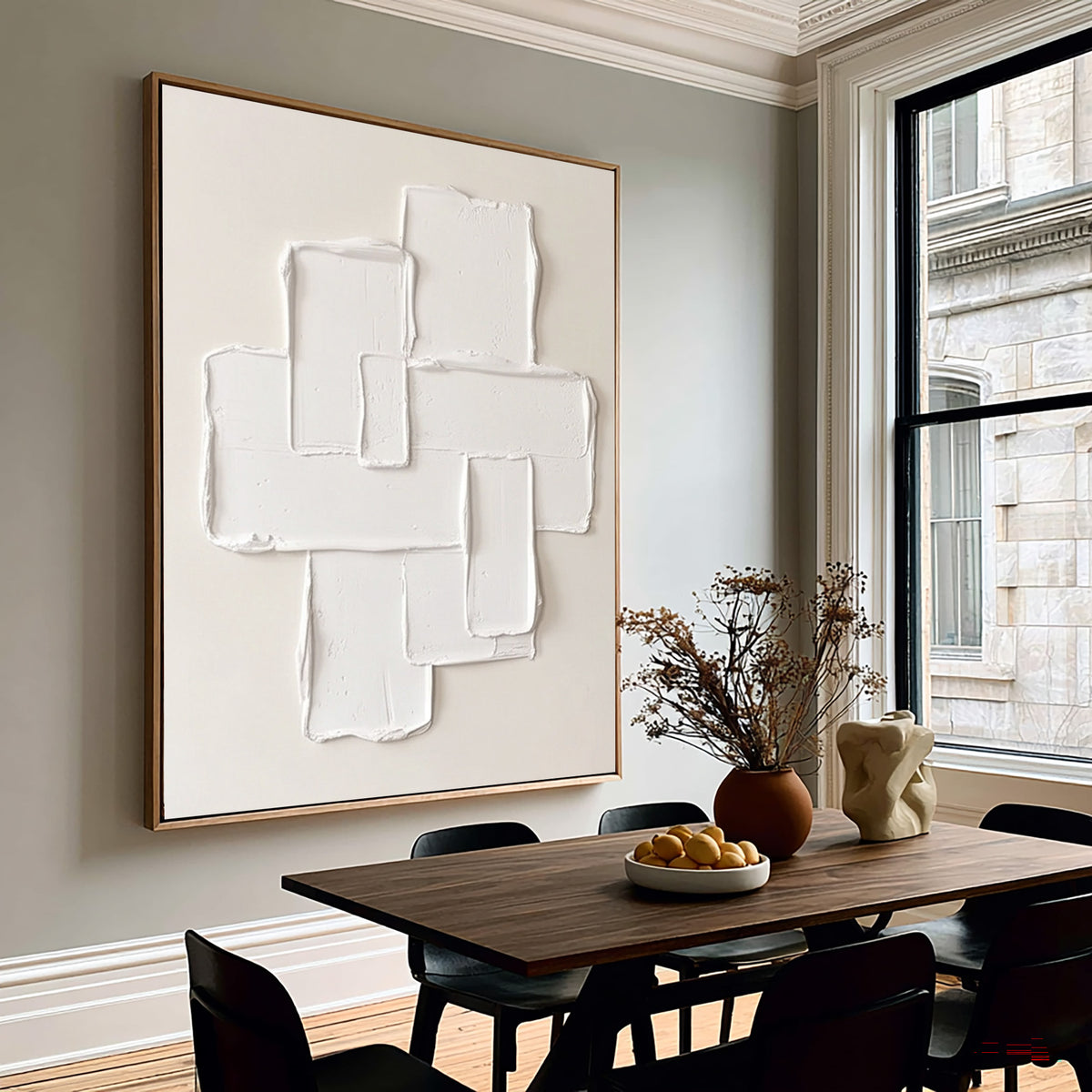 Large Minimalist Geometric Textured Relief Wall Art Ivory Cream Abstract Oil Painting Sculptural 3D Modern Luxury Home Decor
