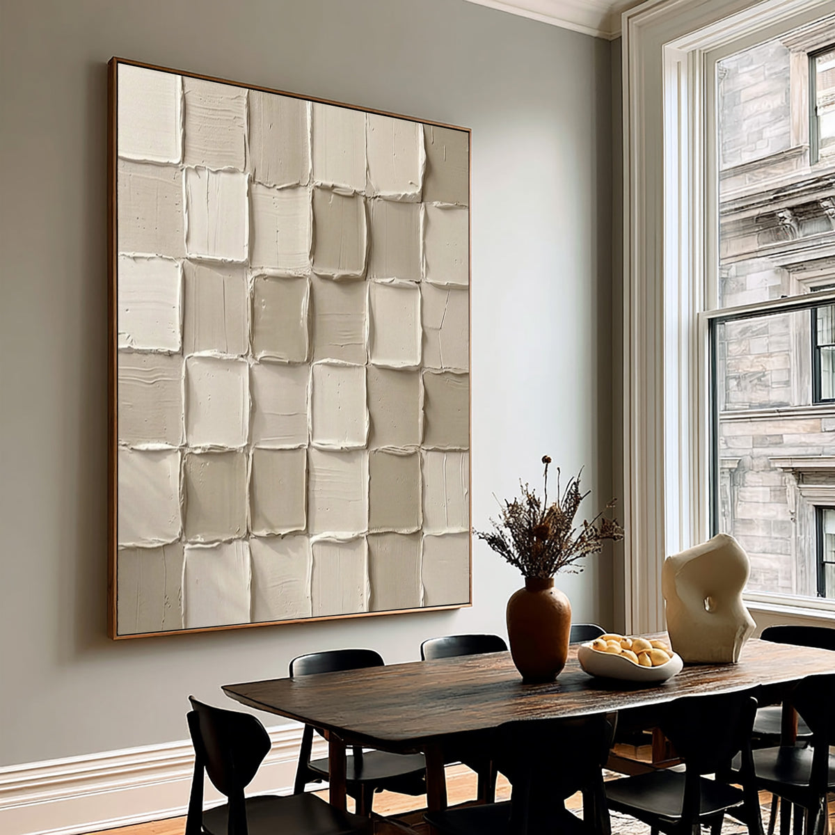 Handbuilt Grid Large White Textured Wall Art Ivory Abstract Sculptural Relief Modern Minimalist Decor