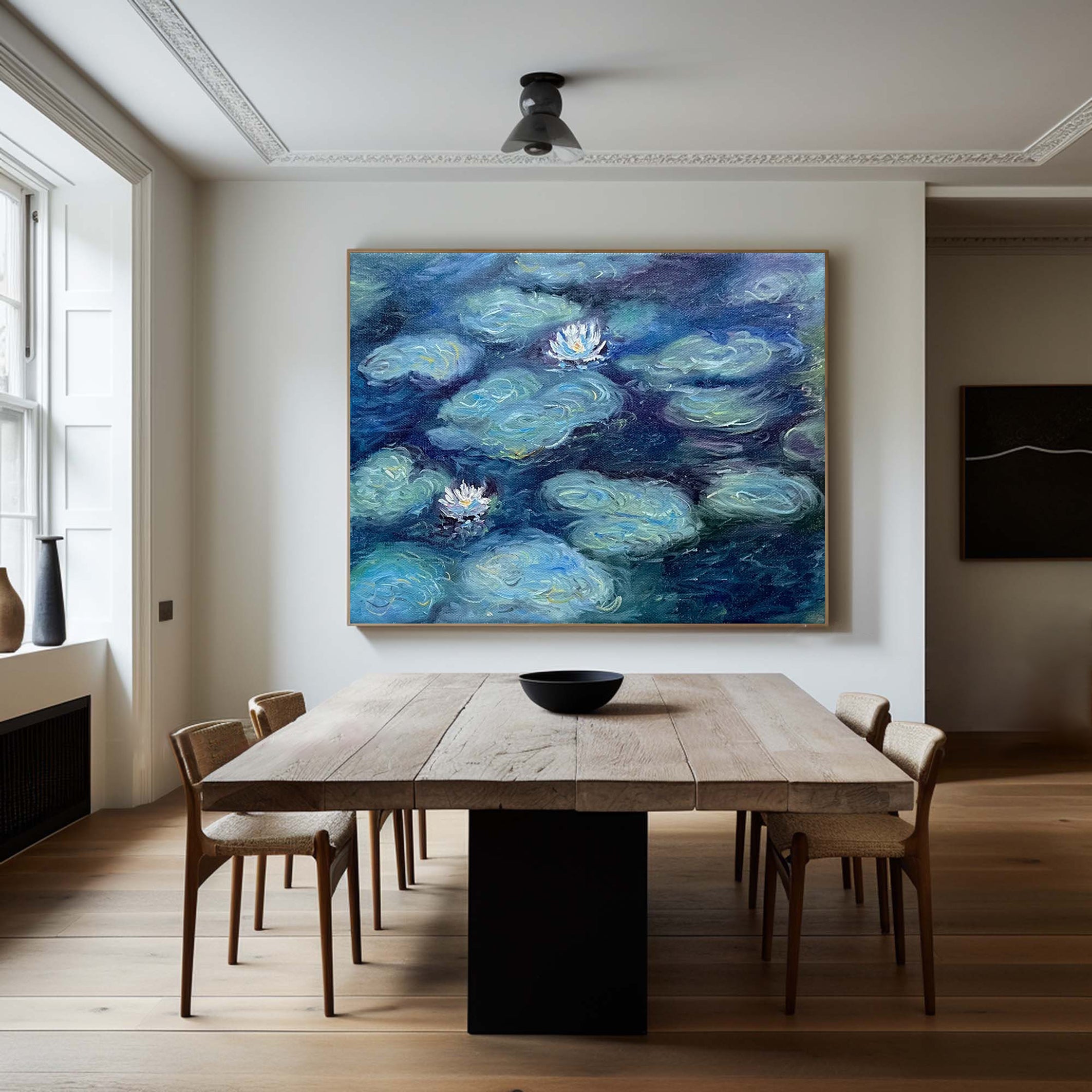 Deep Water Bloom: Monet-Esque Lilies, Deep Blue Landscape #BGA 189