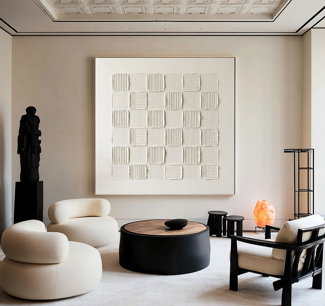 The Geometry Of The Loom Large White Textured Abstract Wall Art Geometric Textile Relief Artwork