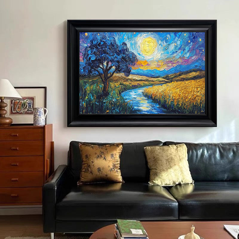 Impasto Moonlit Landscape, Vibrant Colors, Contemporary Art #BGA 101