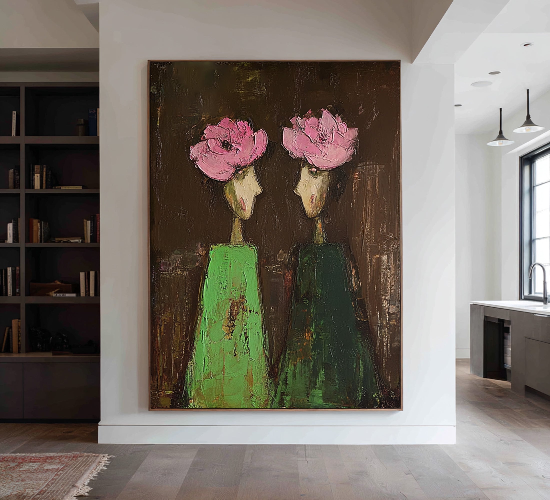 Large Abstract Portrait Oil Painting on Canvas – Dark Background Statement Wall Art #WAC 040