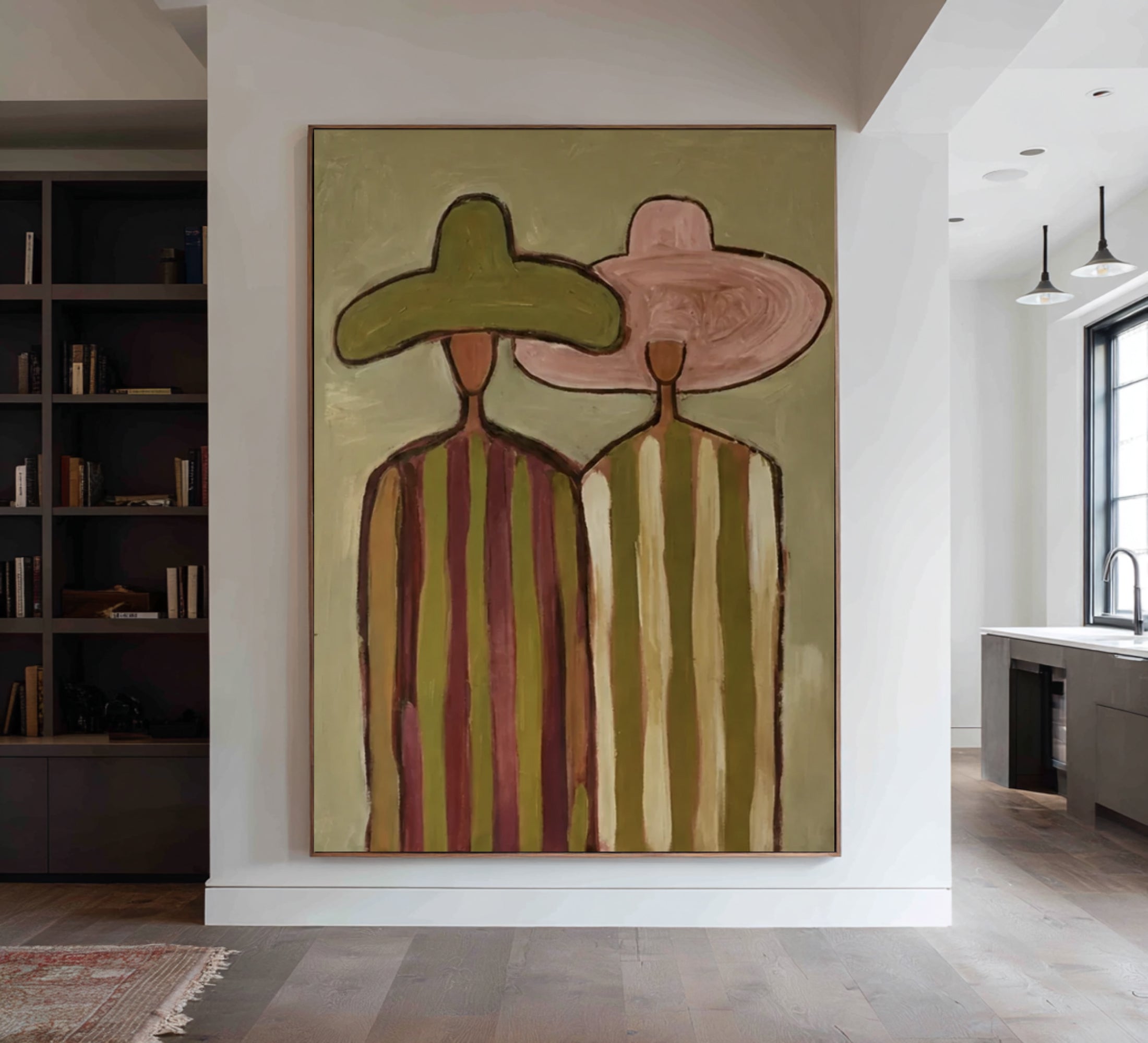 Modern Abstract Couple Canvas Art Oversized Neutral Figurative Painting