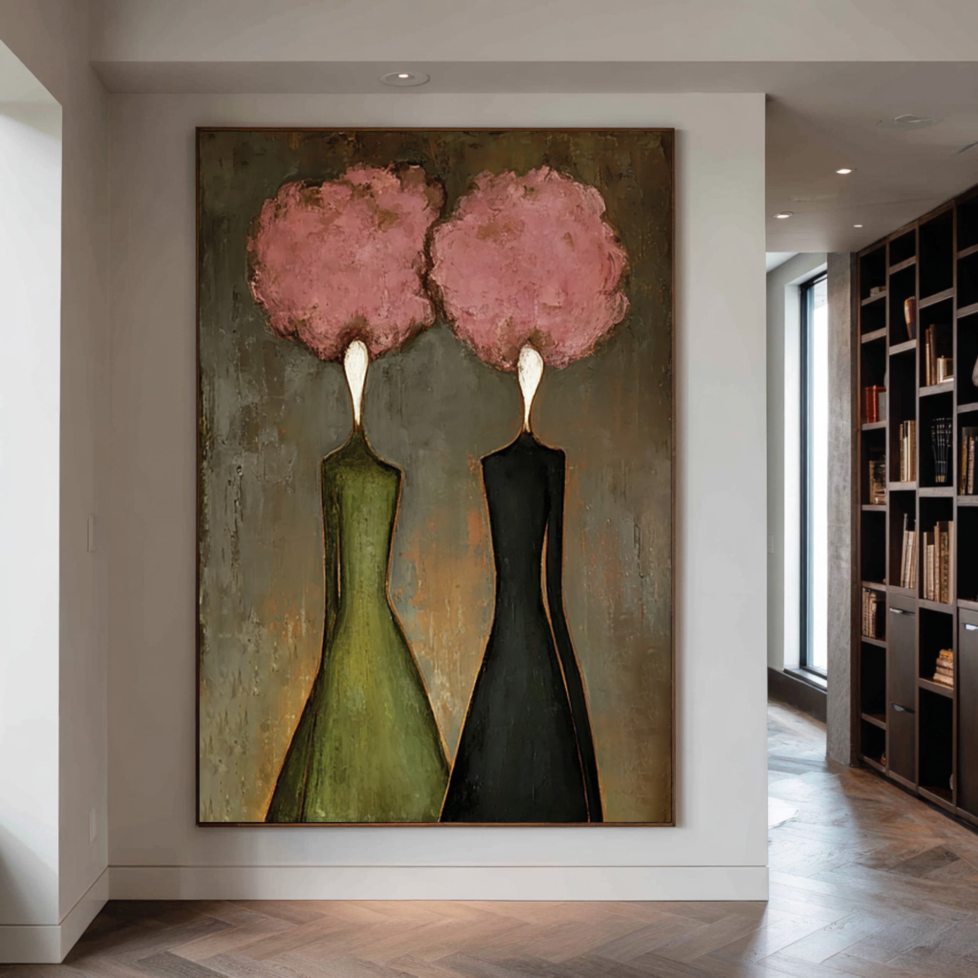 Large Abstract Pink Portrait Oil Painting – Modern Figurative Statement Wall Art #WAC 036