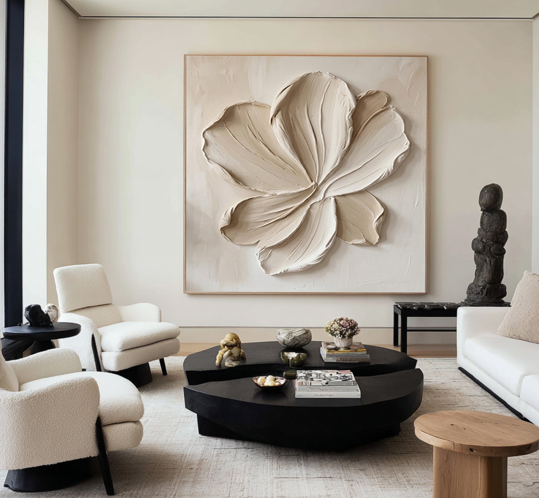 Large Floral Textured Wall Art Hand Painted Neutral Canvas Painting