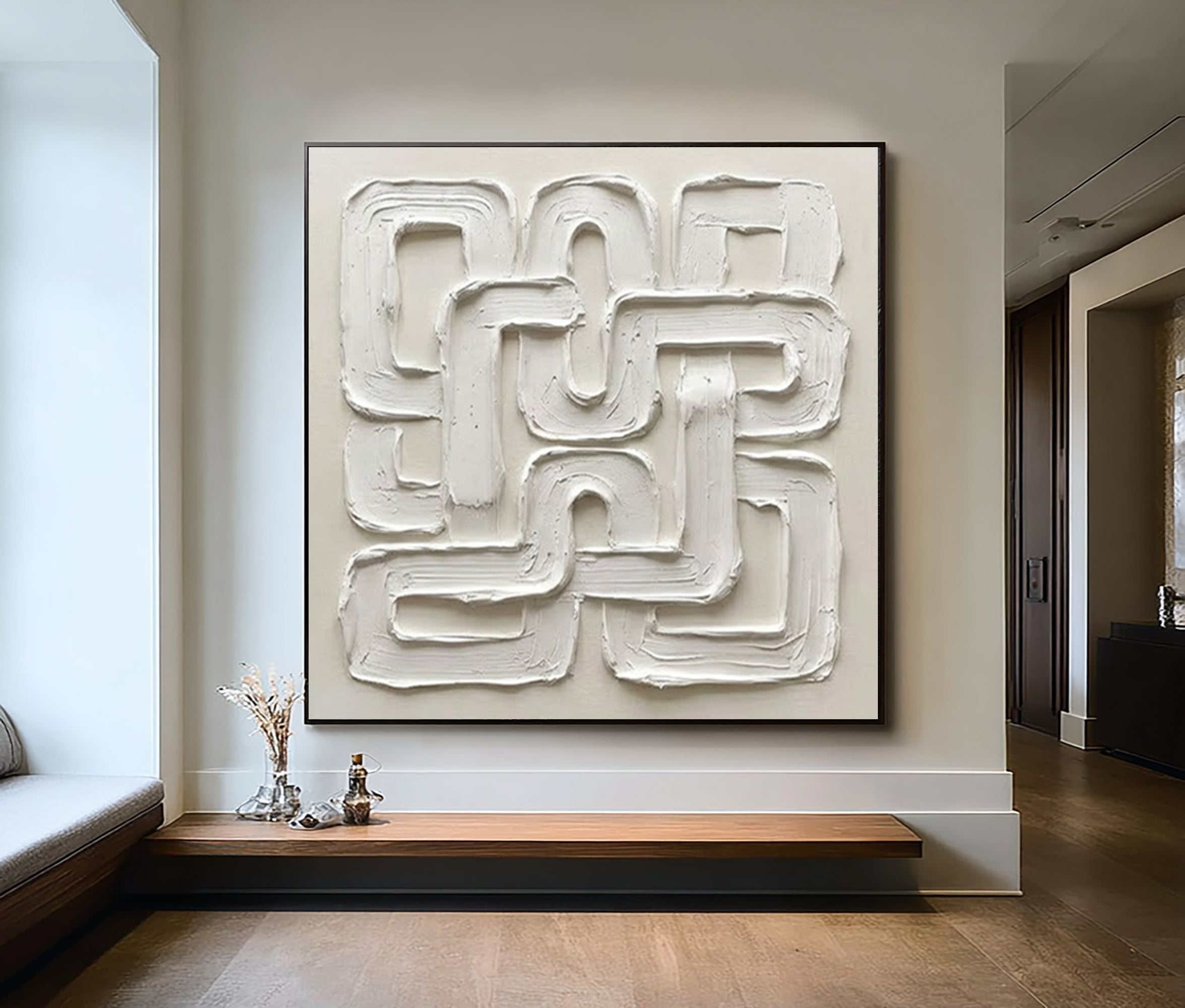 Large Continuous Line Wall Art Contemporary Neutral Textured Painting
