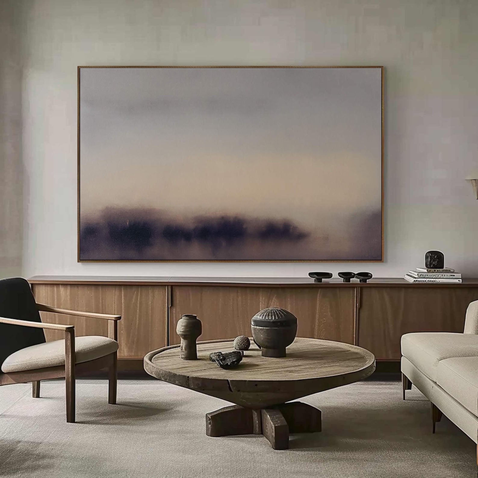 Abstract Horizon Landscape and Mist, Blended Purple and Beige #BGA 121